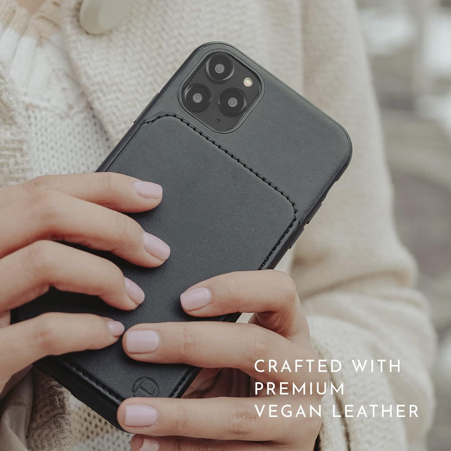HABITU Folio Collection 2022 Odessa Mirror Black Wallet Case for iPhone 12/12 Pro, Magnetic Vegan Leather Flip Phone Case with Card Pockets Compact Mirror
