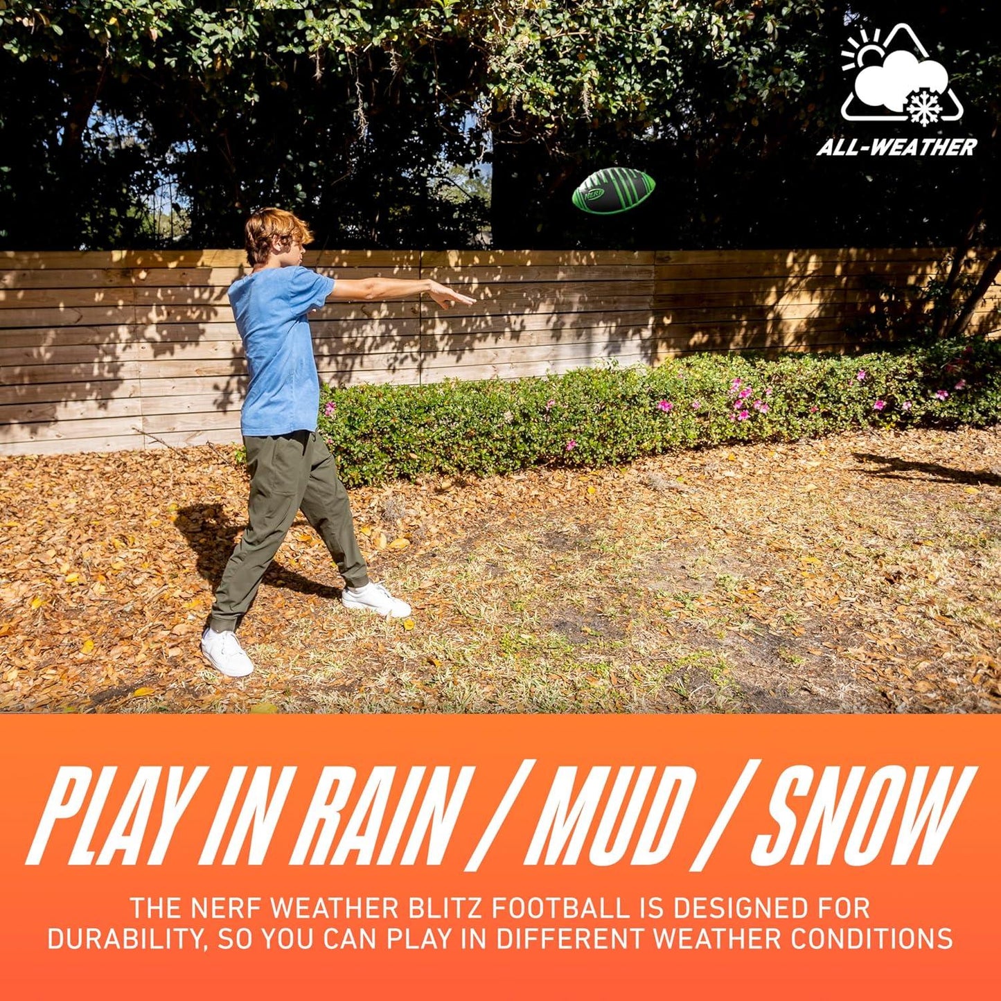 2Pk Nerf Weather Blitz Kids Foam Football - Youth Weatherproof Soft Foam Ball - Indoor + Outdoor Football for Kids - Small Junior Foam Football - 9" Inch Youth Sized Football - Blue & Green