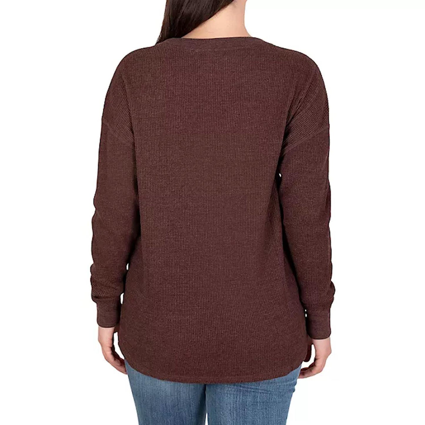 Seven7 Women's High-Low Hem Super Soft Waffle Knit Crew Pullover Top