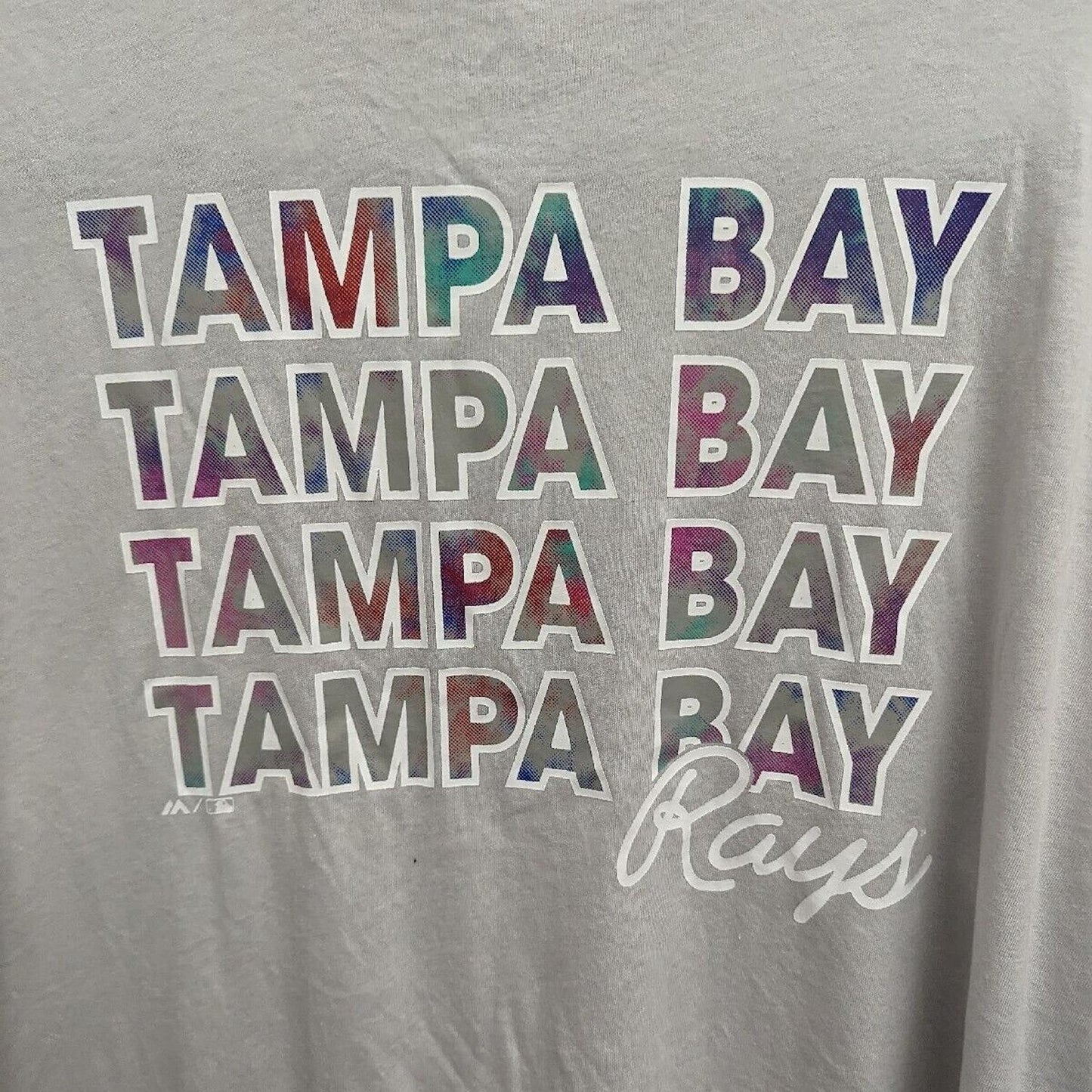 Tampa Bay Rays Women's T-Shirt Greige Multi-Color Logo Pocket Genuine Merchandise by Majestic