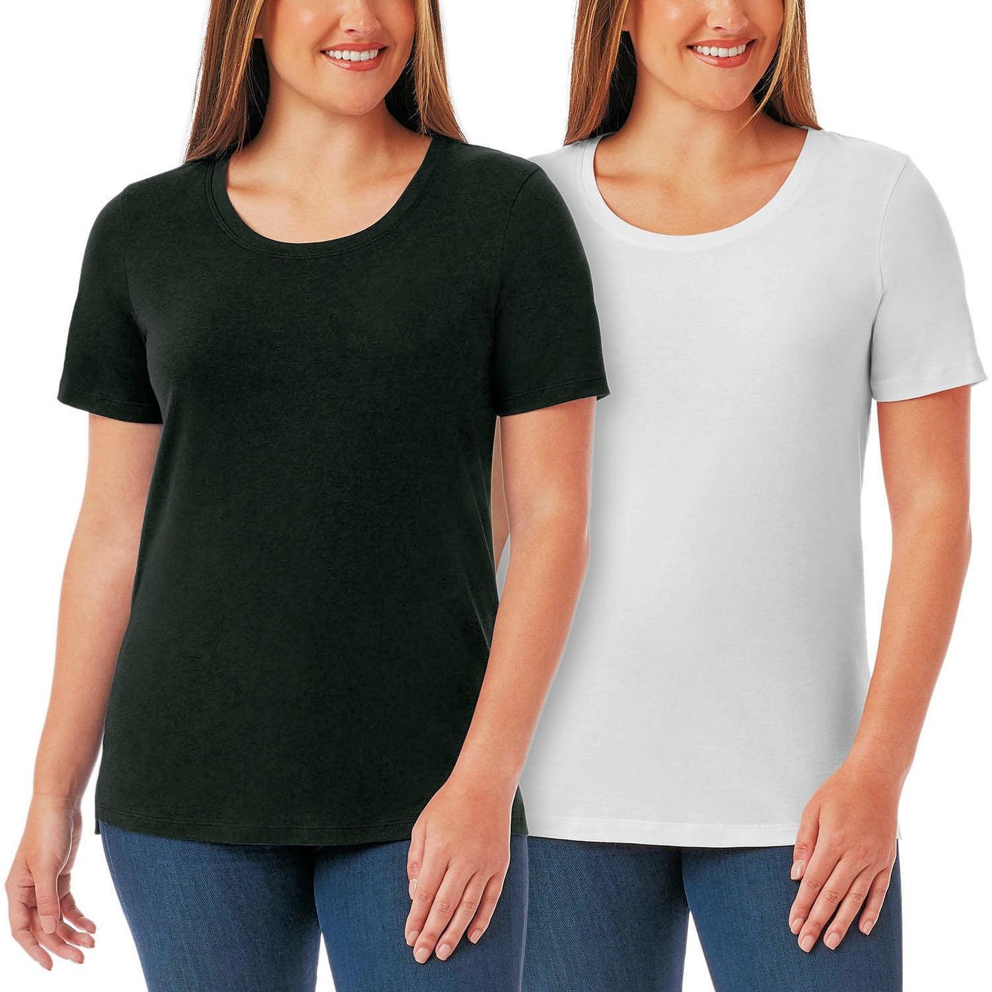 Member's Mark Women 2-Pack Short Sleeve Crew Tee Black Soot/Vivid White L