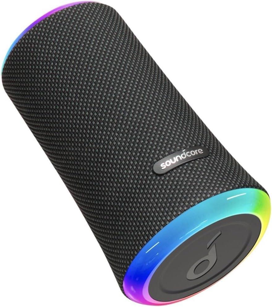 Soundcore Flare 2 (20W, 12-Hour Playtime) Wireless Portable IPX7 Waterproof Bluetooth Speaker, 360° Immersive Sound, Music Driven Lightshow, PartyCast (Connect up to 100 Speakers) Black (A3165)