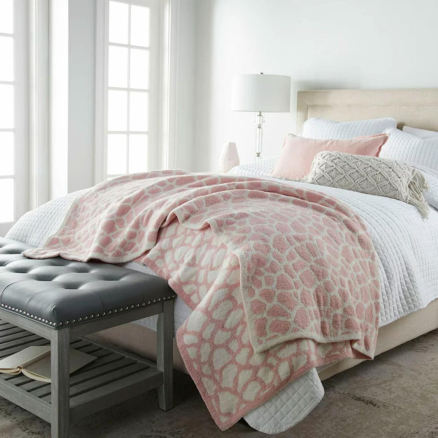 Crafted by Catherine 60x70 Cozy Knit Throw in Giraffe Pink