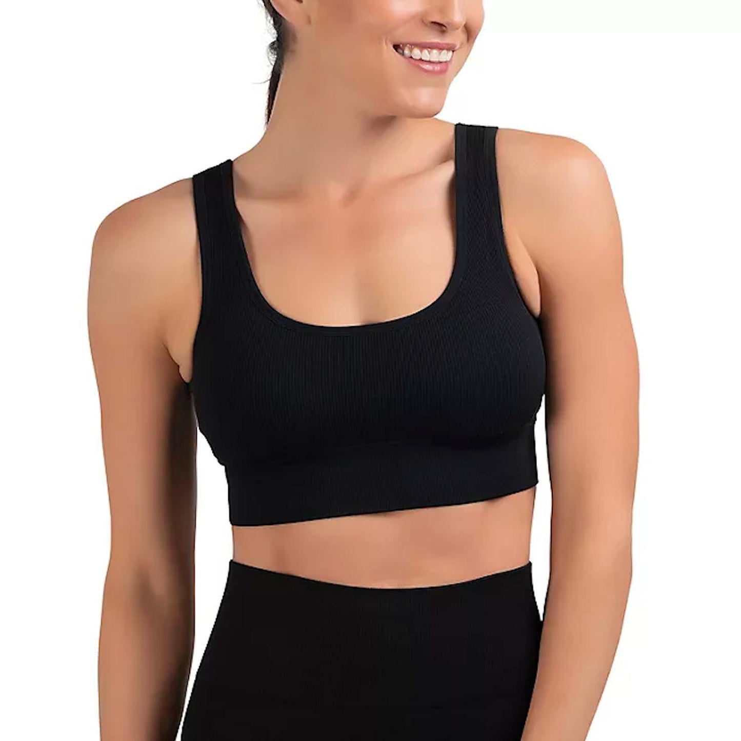 Member's Mark Ladies 2pk Seamless Double Scoop Sports Bra Black/Gray M