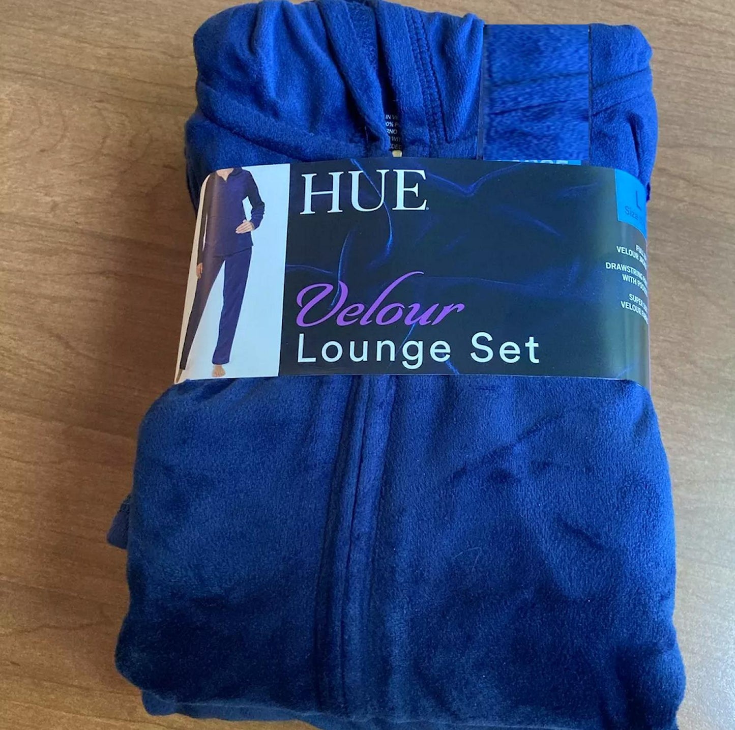 Hue Women's Hoodie and Pants 2pc Velour Loungewear Set Blue XL