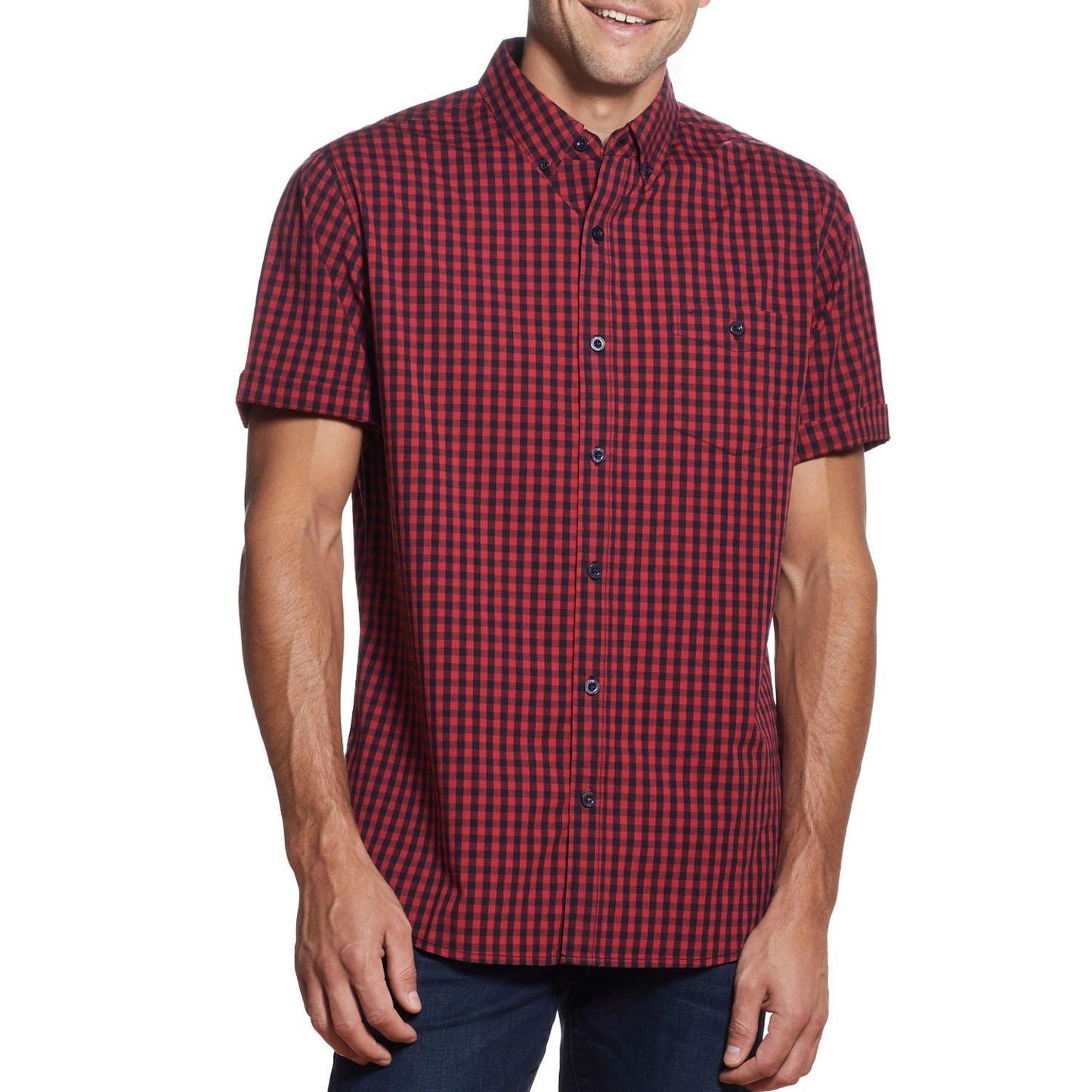 WP Weatherproof Men's Woven Comfort Stretch Short Sleeve Button Down Shirt