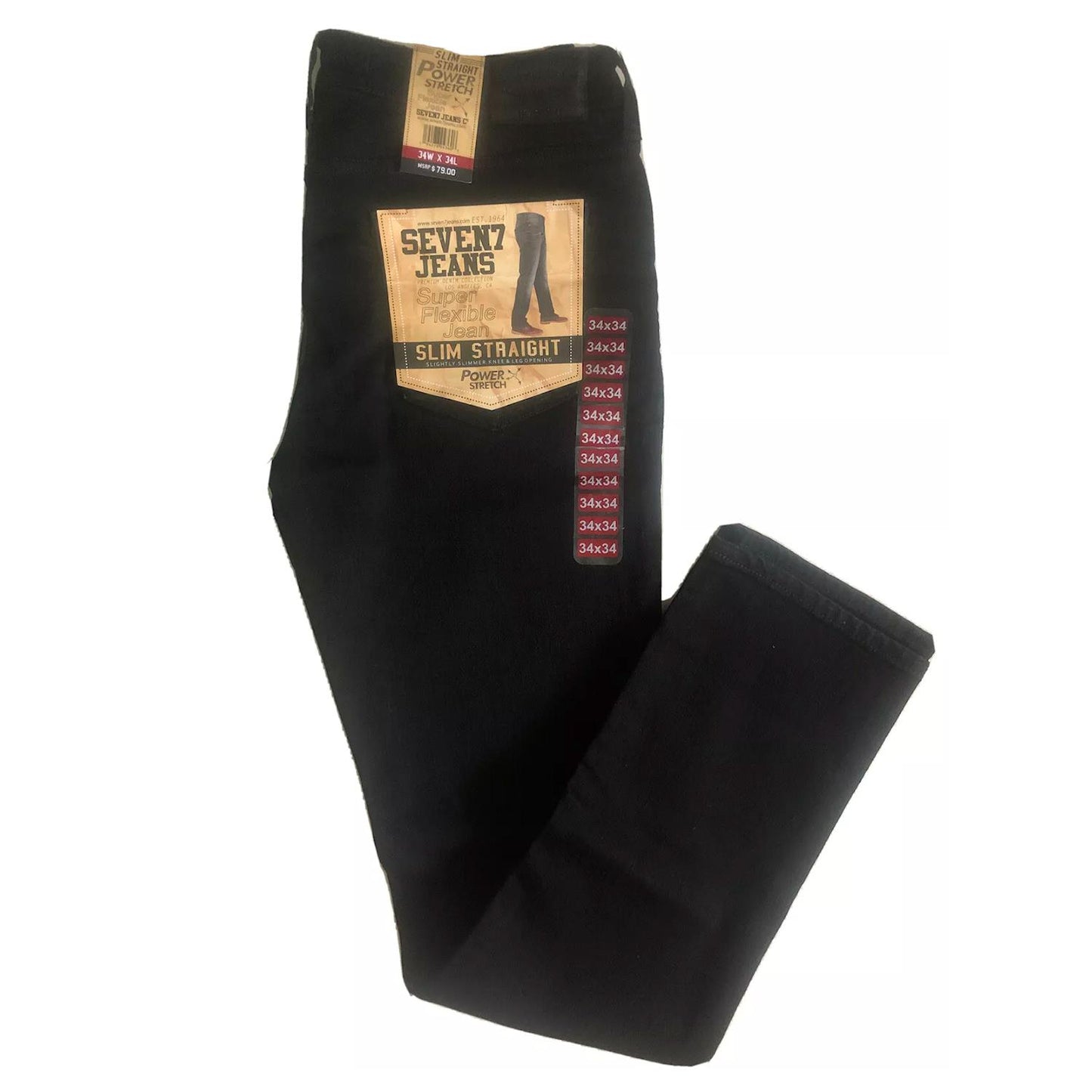 Seven7 Men's Power Stretch 5-Pocket Jean, Slim Straight Fit 34x34 Black