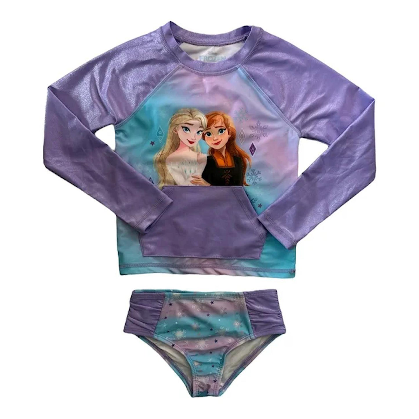 Disney Girl's 2 Piece Long Sleeve Rash Guard & Brief Bottom Swim Set (Frozen, 5T)