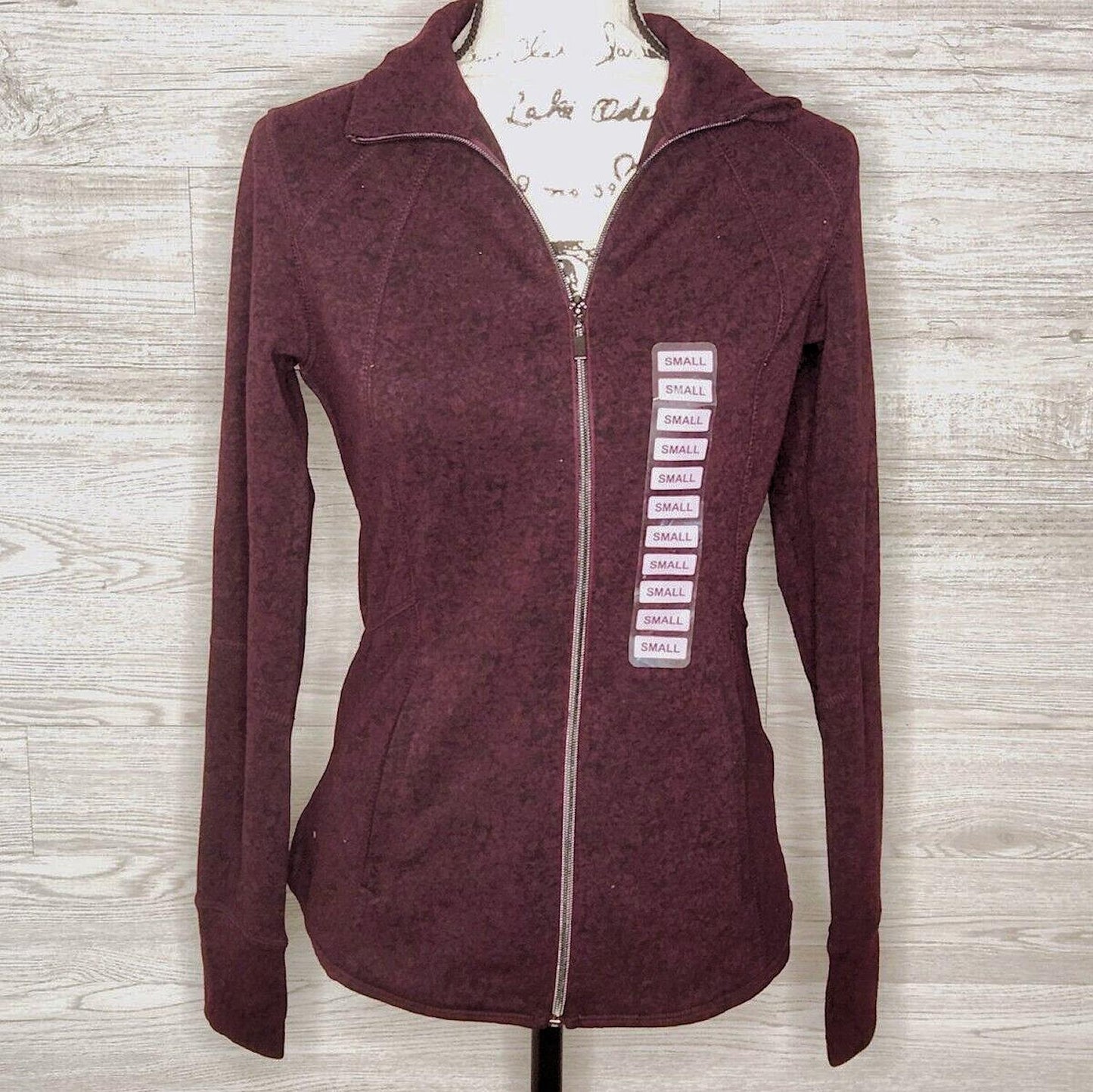 Member's Mark Women's Zip Up Athletic Textured Jacket Thumbhole Burgundy Small