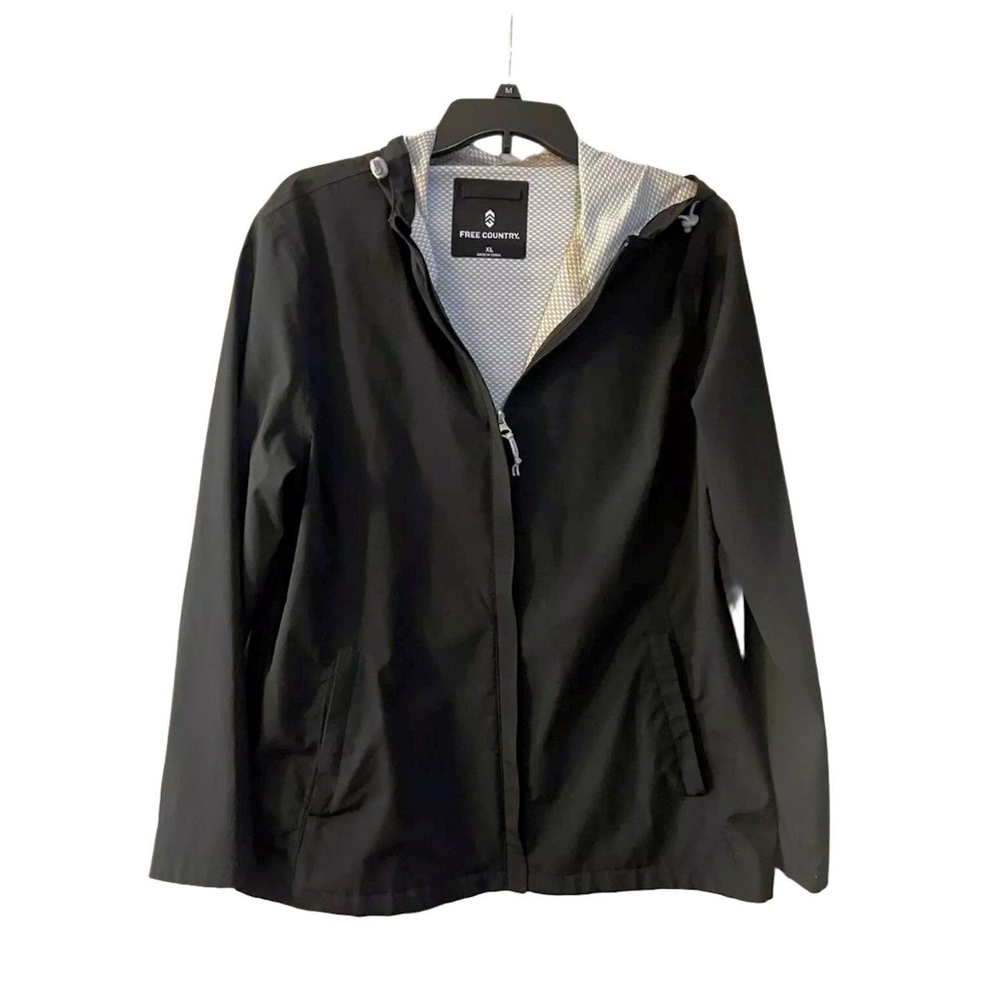 Free Country Women's Waterproof Rain Jacket Hood Packable Lightweight Black XL