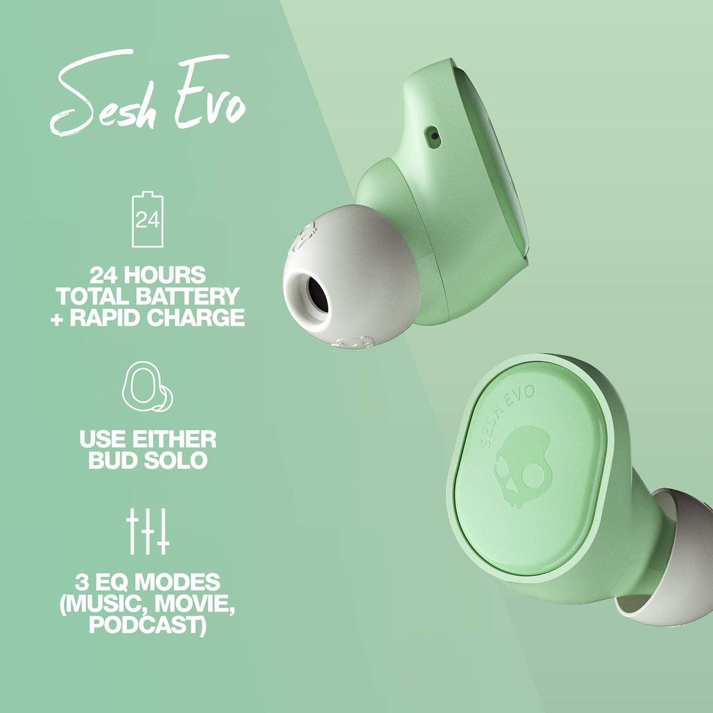 Skullcandy Sesh Evo In-Ear Wireless Earbuds - Pure Mint