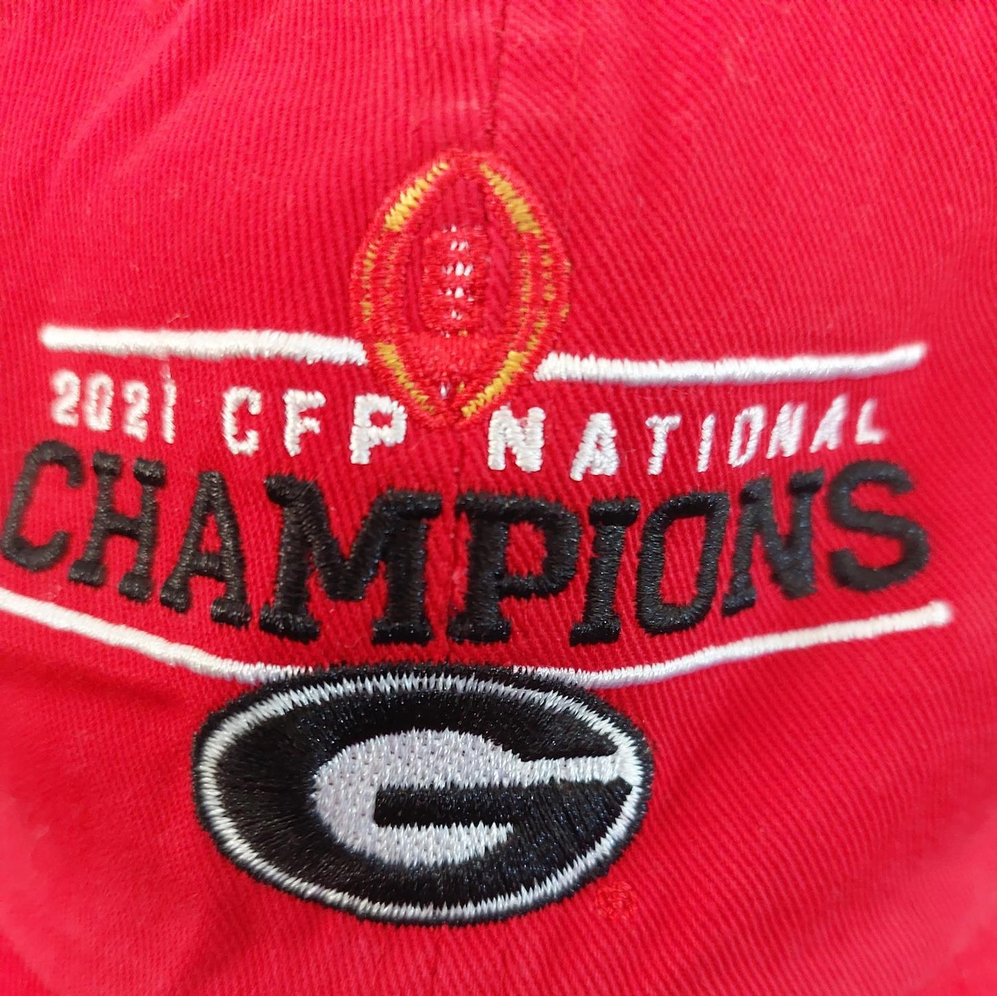 Georgia Bulldogs 2021 National Champions Hat Cap Cotton Adjustable Red Strap Back Fan Favorite