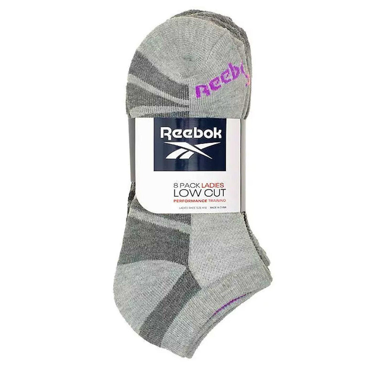 Reebok Ladies Low Cut Performance Training Socks, 8 Pair Gray