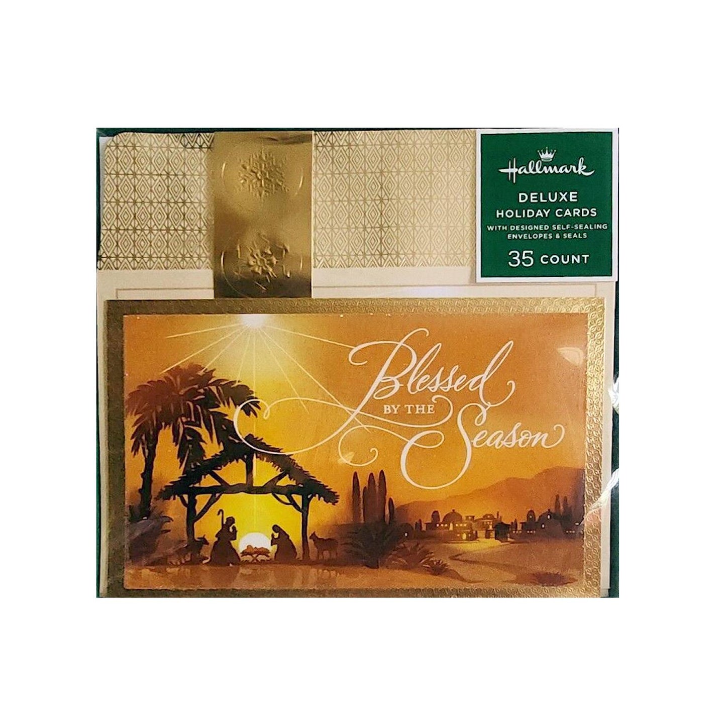 Hallmark Boxed Deluxe Christmas Cards Blessed by the Season Religious 35 Cards, Designed Self-Sealing Envelopes and Seals
