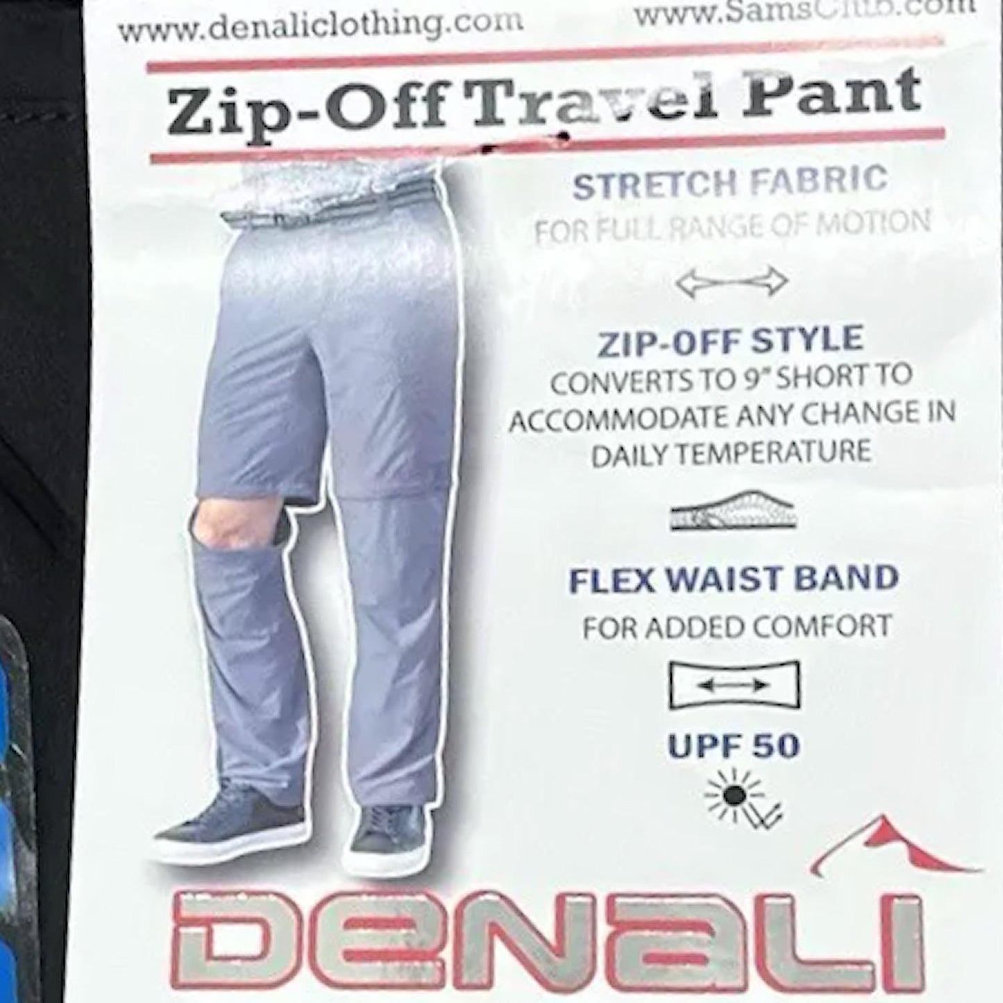 Denali Men's Flex Waist Convertible Zip-Off Stretch Travel Pant Short Black 32x30
