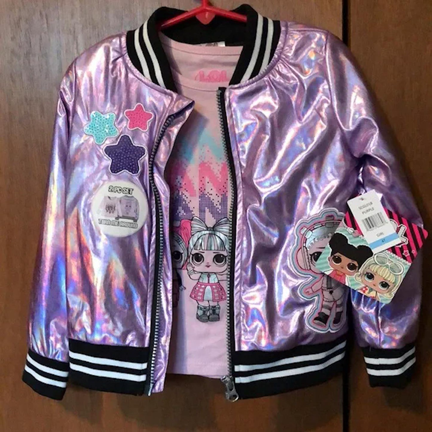 LOL Surprise Iridescent Purple Bomber Jacket & Pink Tee 4T