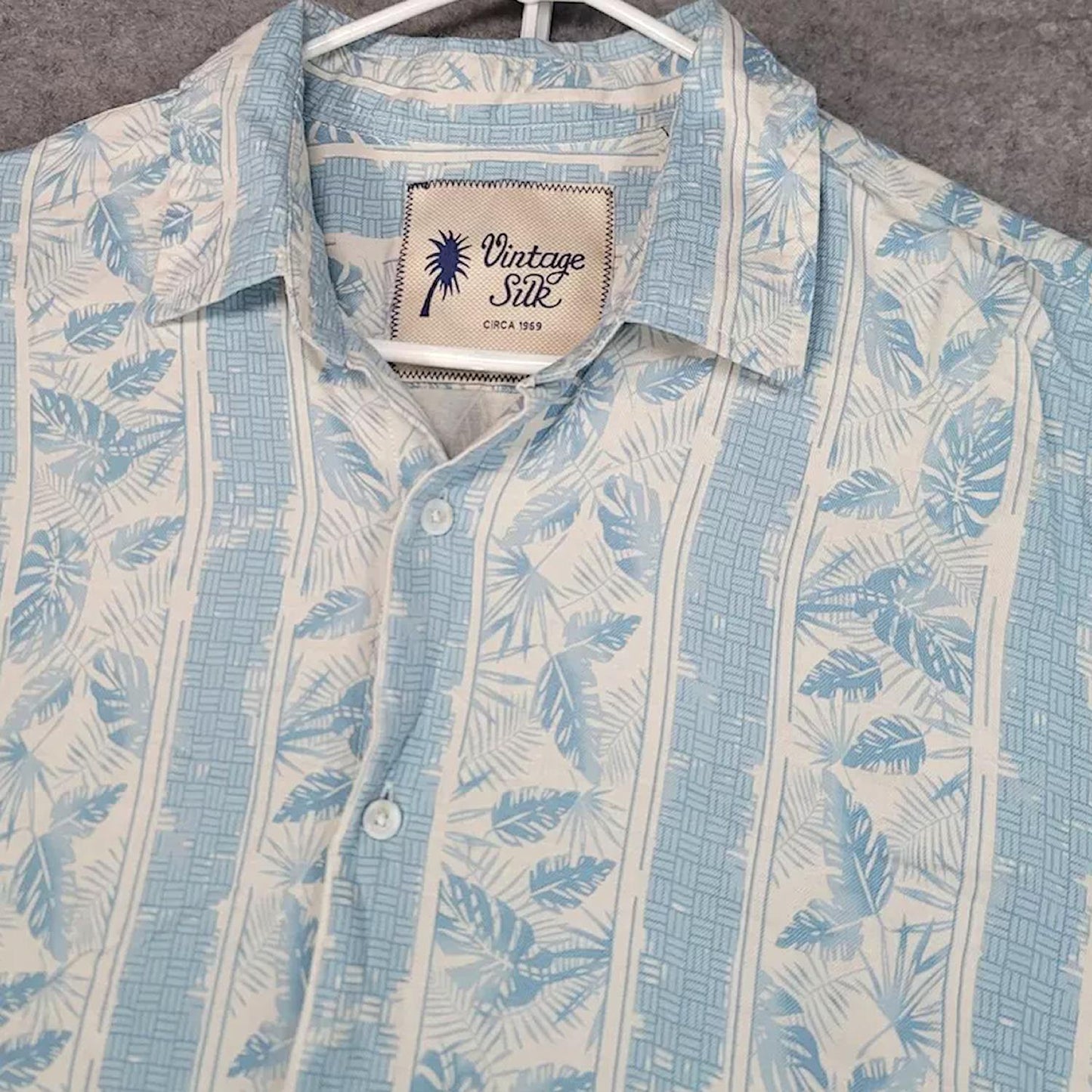 VINTAGE SILK CIRCA 1969 Shirt Mens Light Blue White Washable Silk Blend XXL