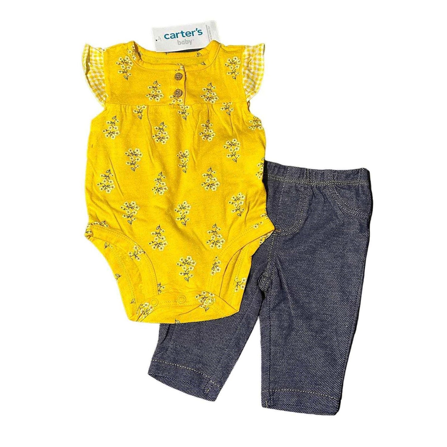 Carter's Girl's 4 Piece Bodysuit Pants and Jeans Set Floral 12M