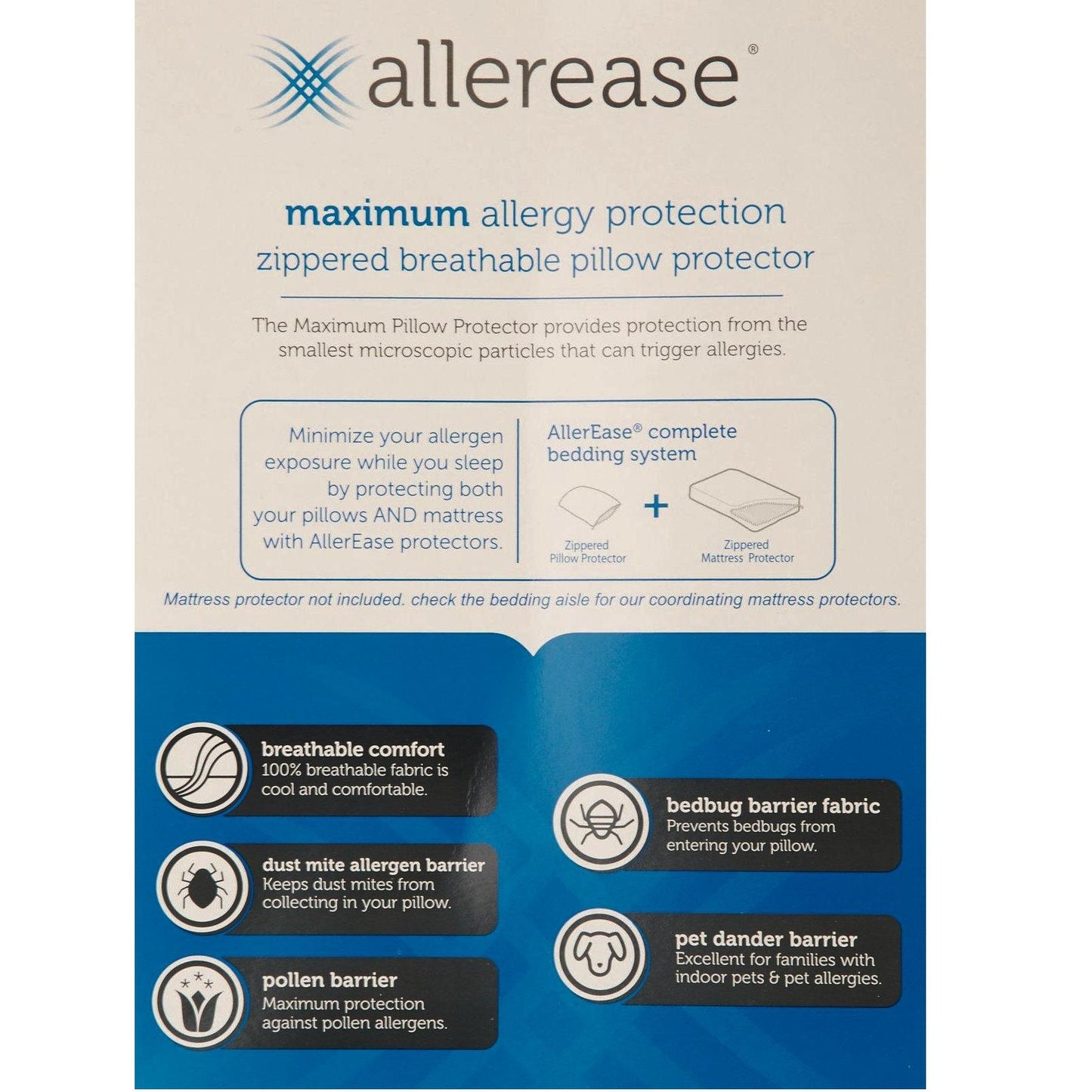 AllerEase Maximum Bedbug and Allergy Protection Pillow Protector Standard/Queen