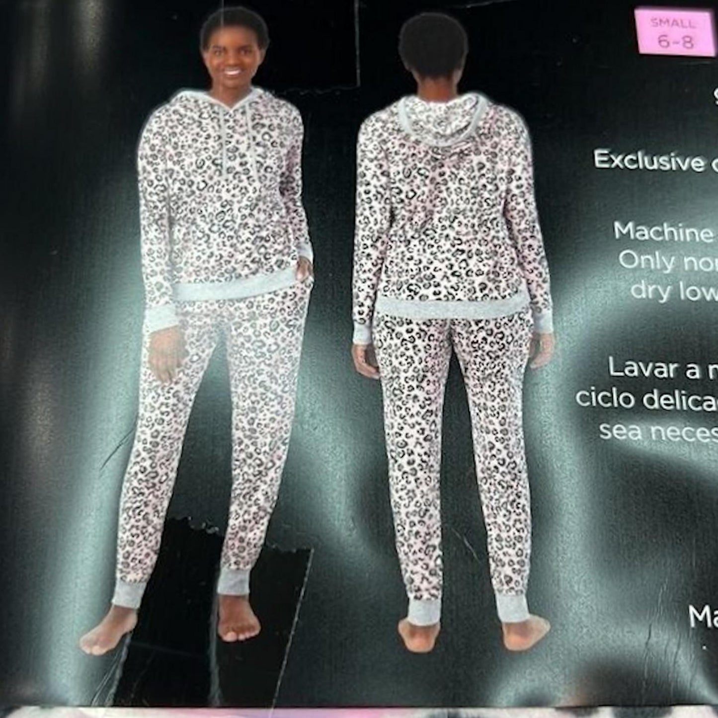 CUDDL DUDS Ladies 2 Piece Long Sleeve Hooded Pajama Set Pink Animal Print