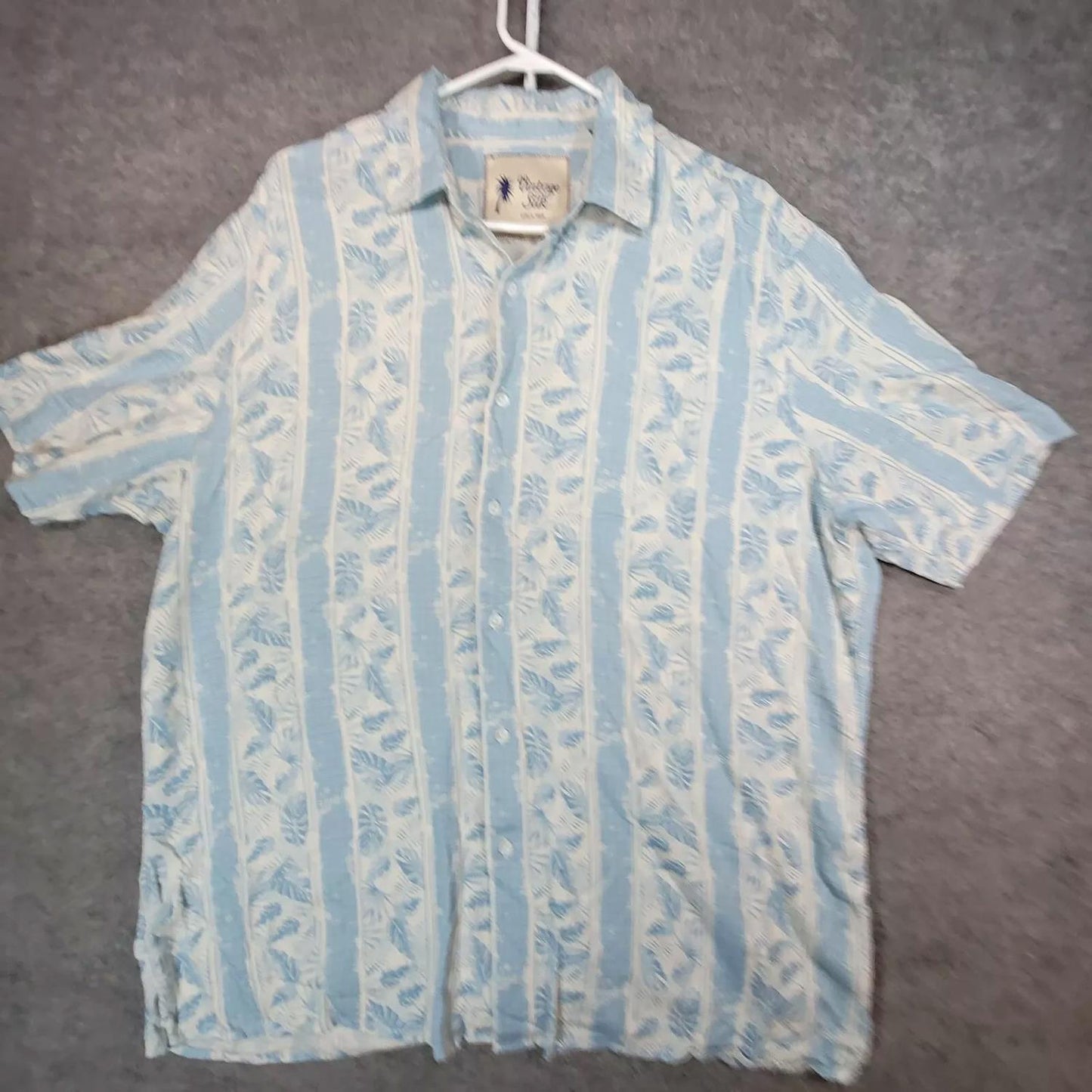 VINTAGE SILK CIRCA 1969 Shirt Mens Light Blue White Washable Silk Blend XXL