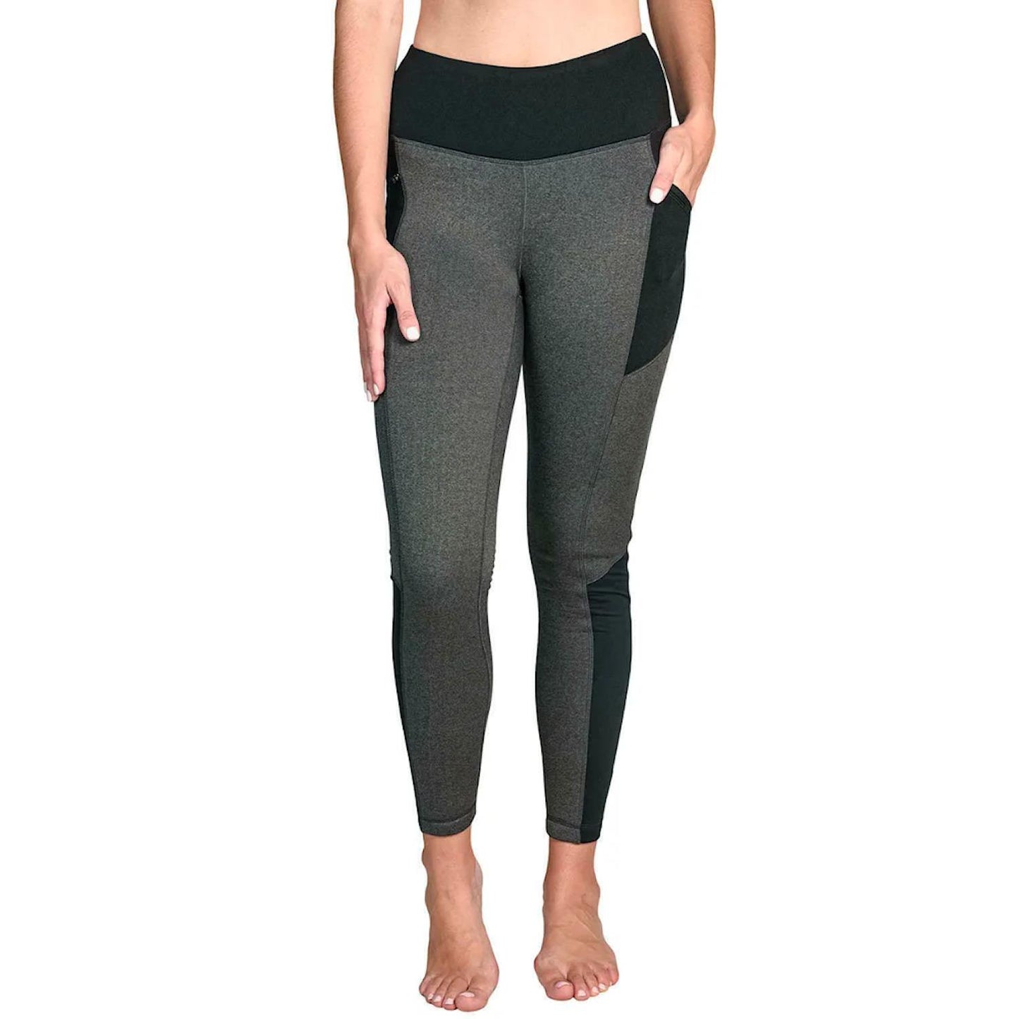 Active Life Women's Zip Pocket High Rise Warm Fleece Lined Leggings Black Heather Gray M
