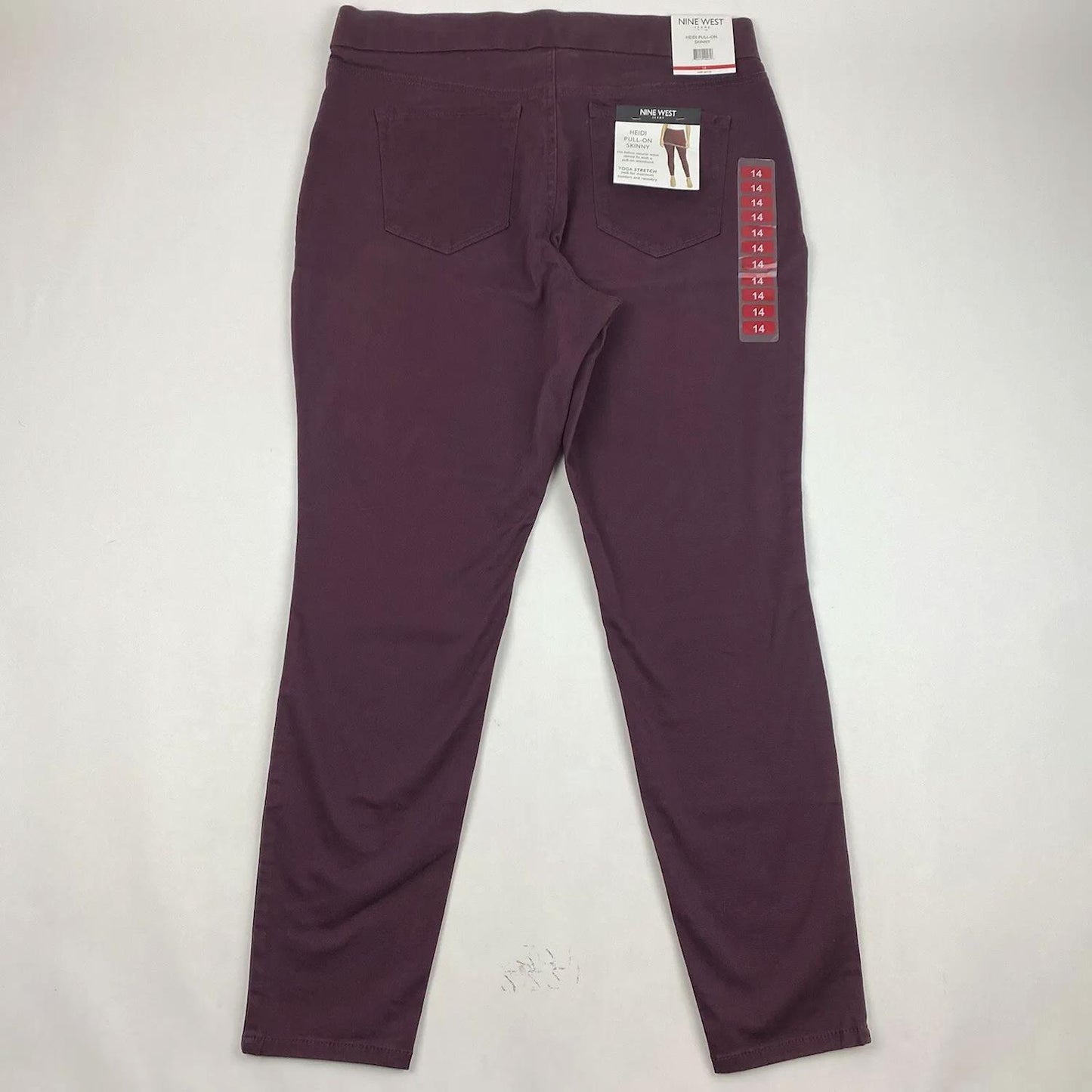 Nine West Women's Heidi Mid-Rise Pull On Skinny Fit Jegging Pants Winetasting Maroon 14