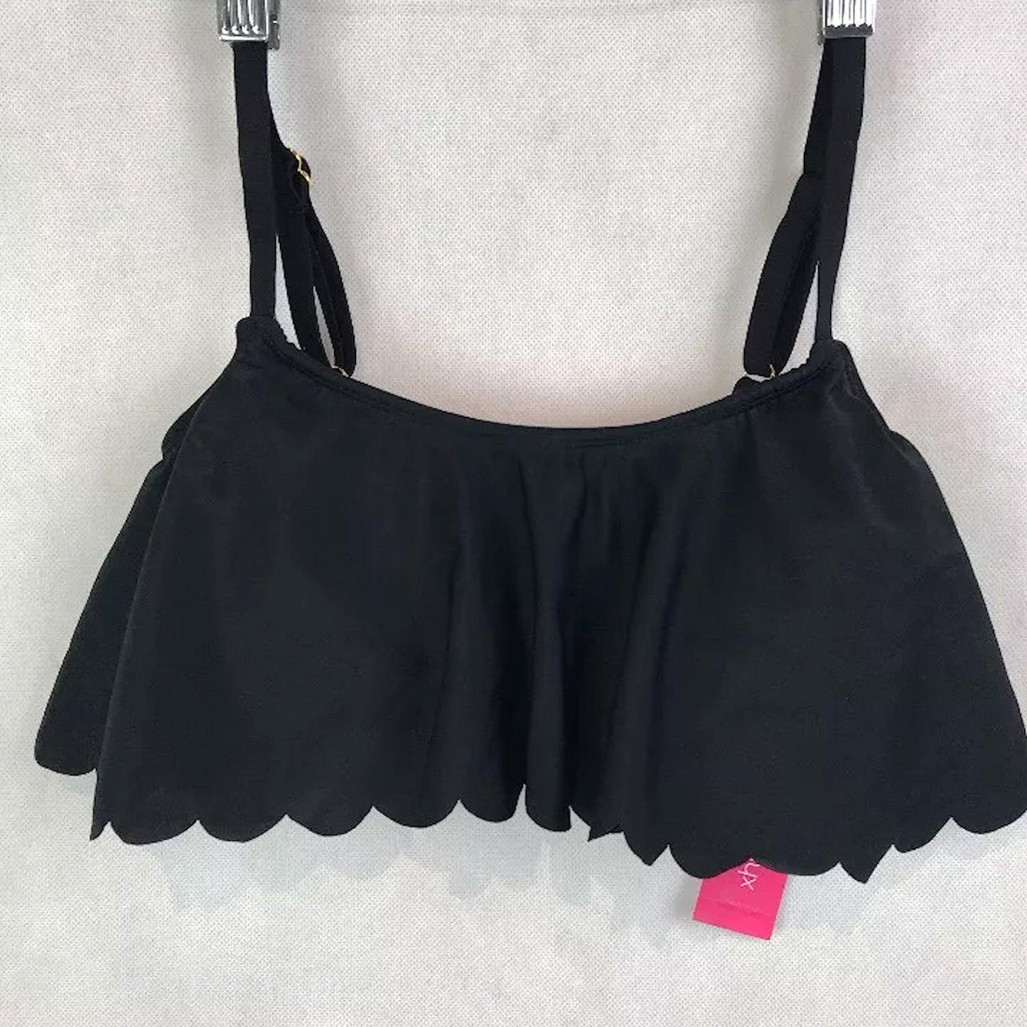 Xhilaration Women's Flounce Scalloped Bralette Bikini Top Black Coral Padded XS