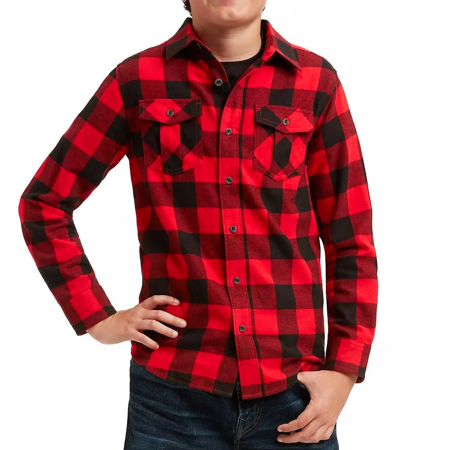 Member's Mark Boy's 2 Pack Long Sleeve Button Down Flannel Shirts