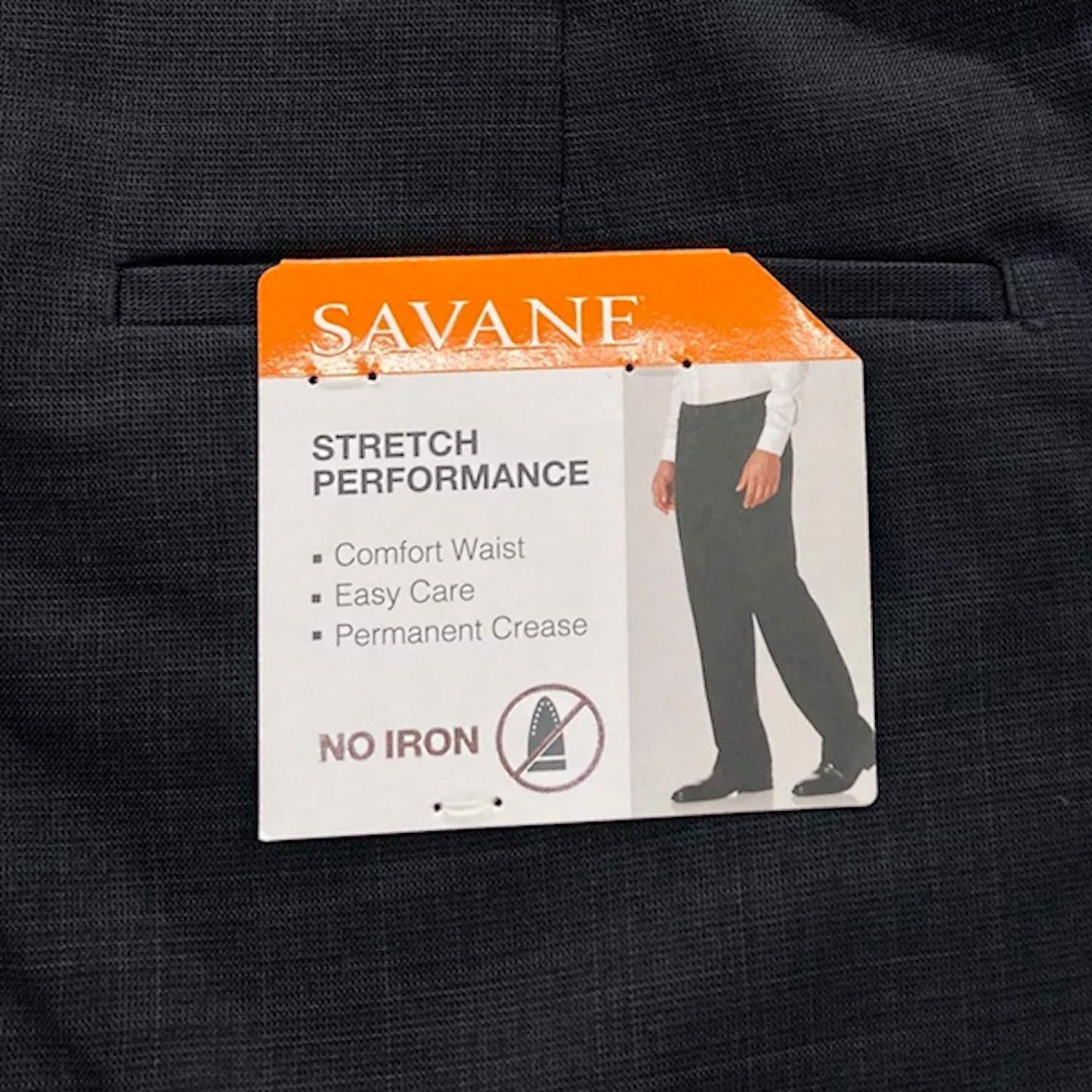 Savane Mens' Dress Pants Stretch Performance Permanent Crease Crosshatch Caviar 34x32