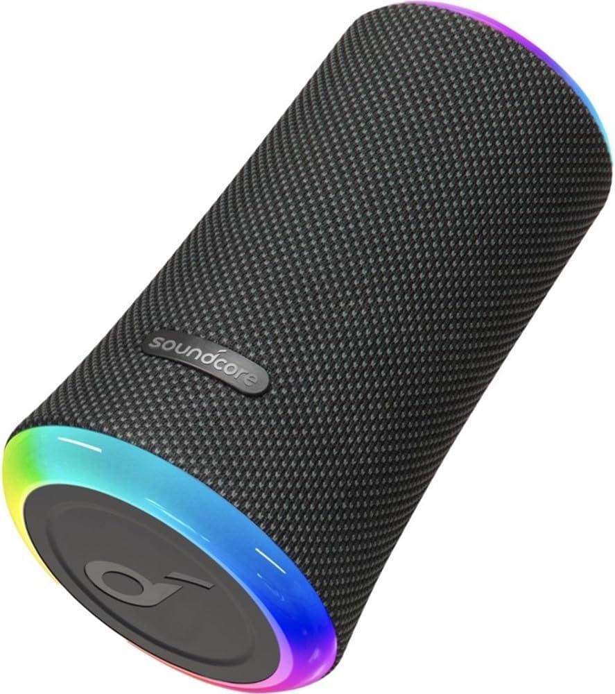Soundcore Flare 2 (20W, 12-Hour Playtime) Wireless Portable IPX7 Waterproof Bluetooth Speaker, 360° Immersive Sound, Music Driven Lightshow, PartyCast (Connect up to 100 Speakers) Black (A3165)