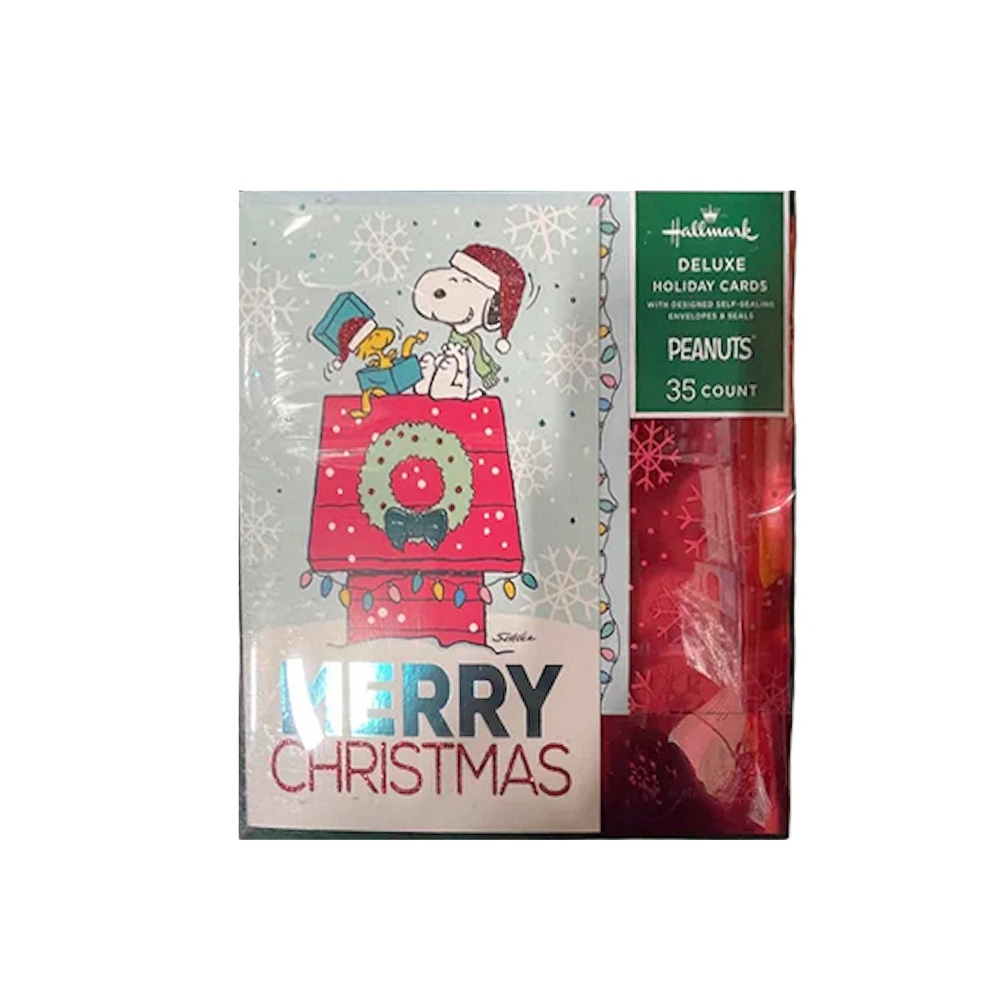 Hallmark Boxed Deluxe Christmas Cards Peanuts 35 Cards, Designed Self-Sealing Envelopes and Seals