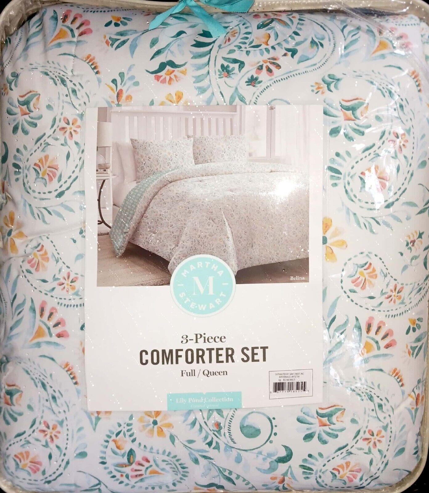 Martha Stewart 3 Piece 100% Cotton Sateen Comforter Set, Full/Queen (Belina)