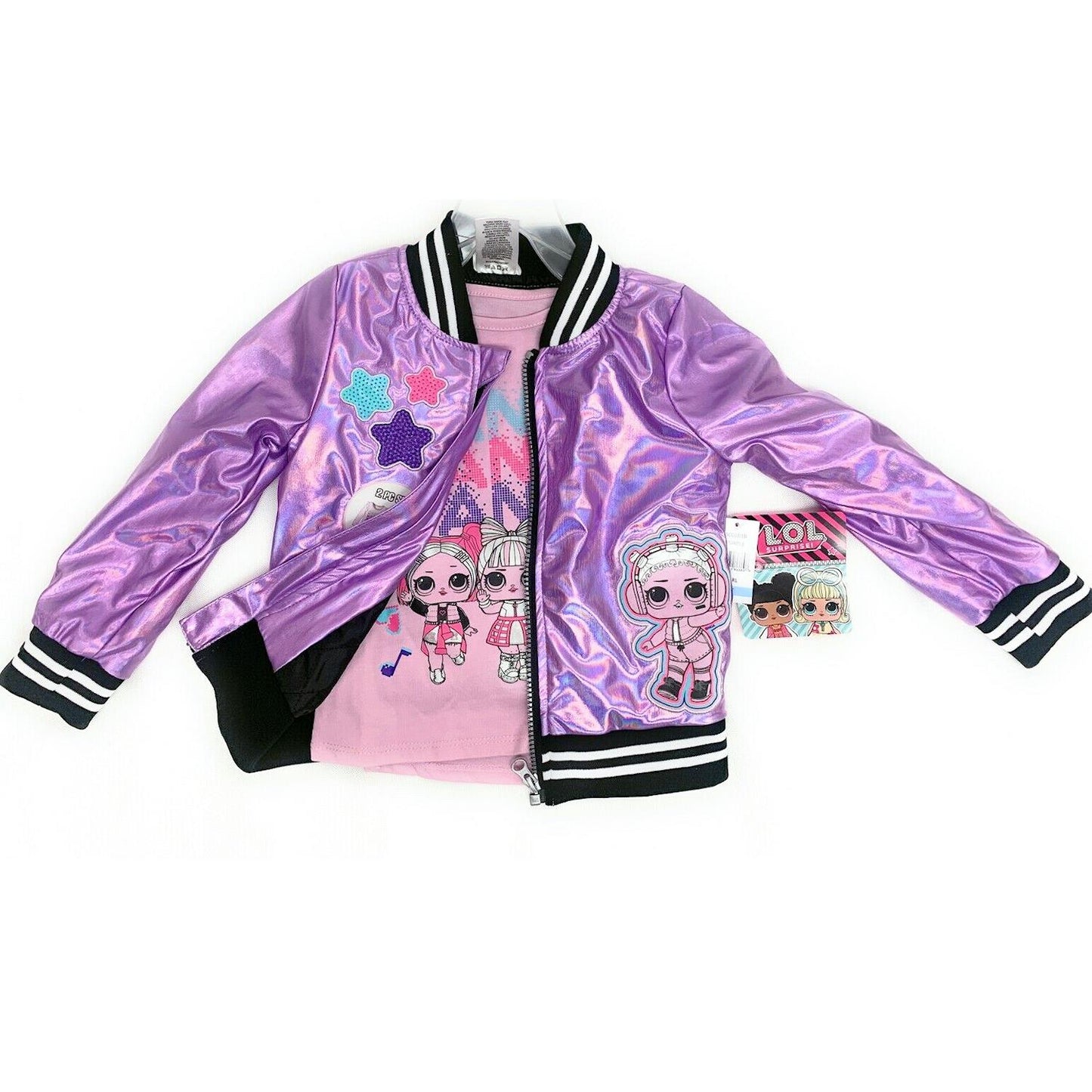 LOL Surprise Iridescent Purple Bomber Jacket & Pink Tee 4T