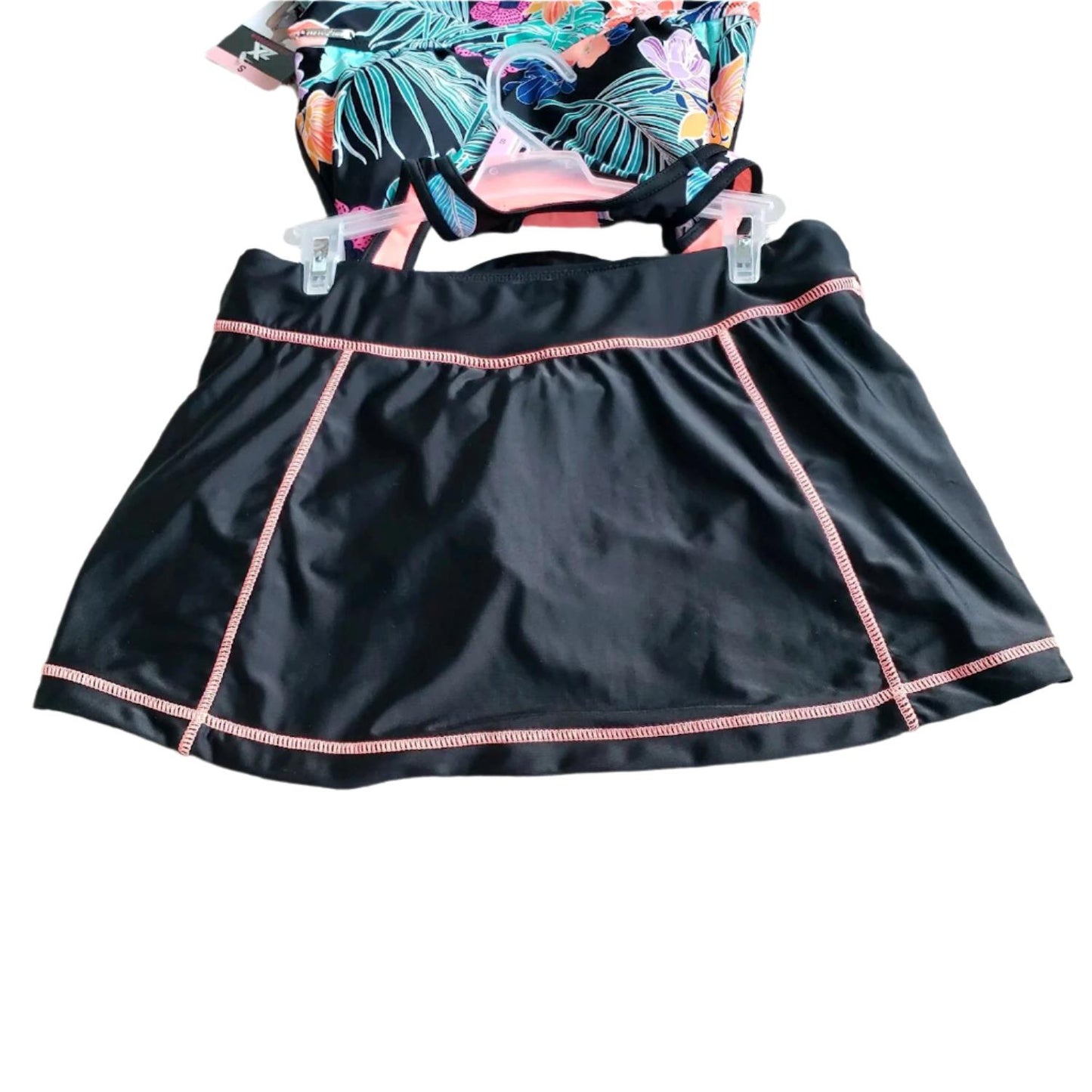 Zeroxposur Black Peach Floral Tankini & Swim Skirt 2 Pc Swimsuit Set