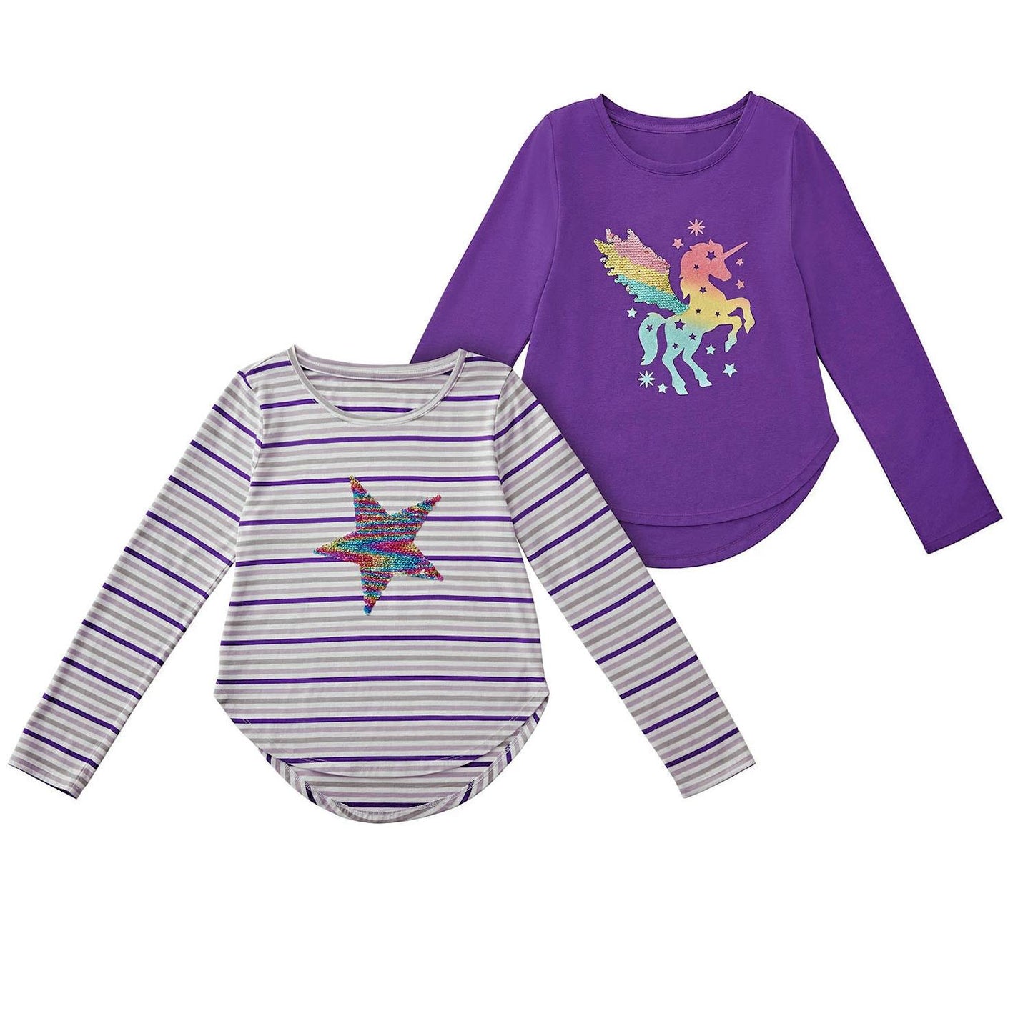 Members Mark Girl's Long Sleeve 2 Pack Sequin Embellished My Favorite Tee
