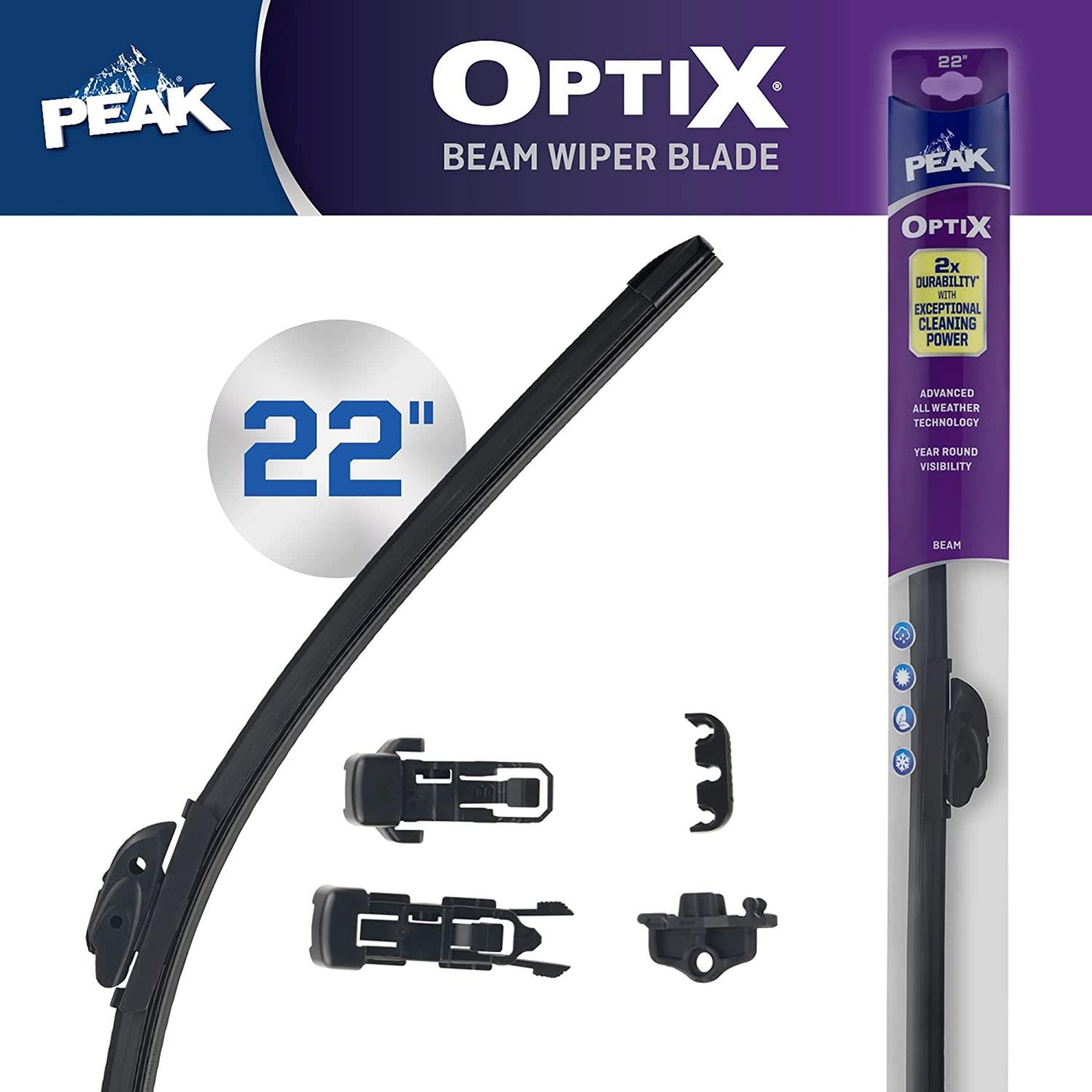 PEAK Optix Beam Wiper Blade, All-Weather Windshield Wiper Blade, Auto Replacement Part, 22", Pack of 1