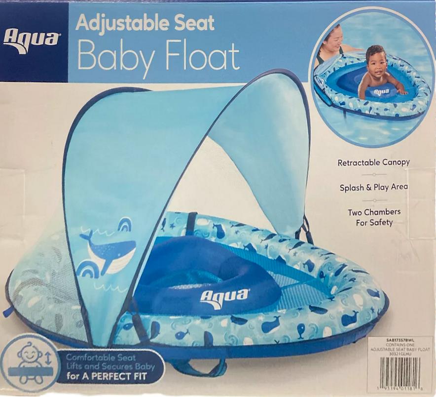 Aqua Leisure Adjustable Seat Baby Pool Float w/ Retractable Canopy, Whales