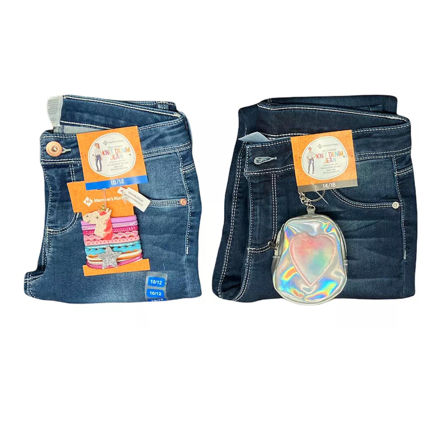 Member's Mark Girl's Favorite Knit Denim Jeans With Fun Accessory
