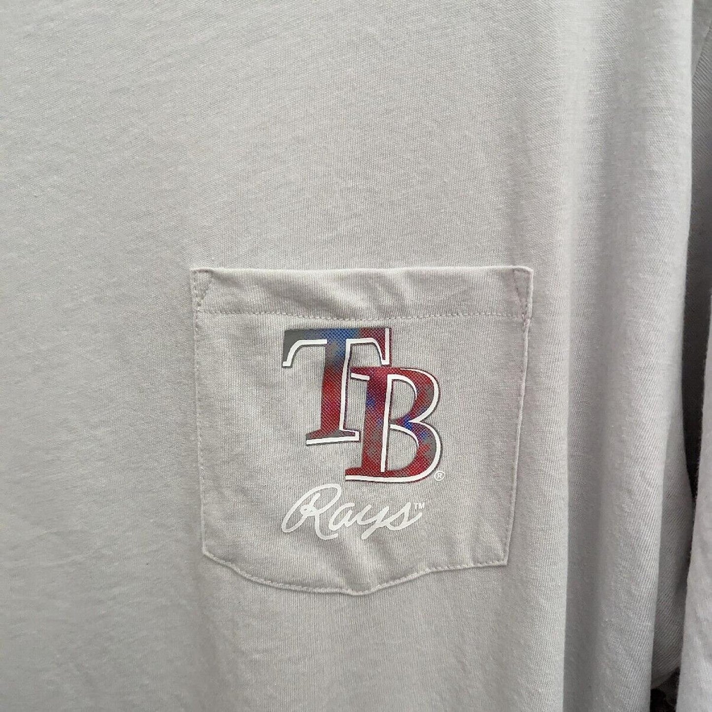 Tampa Bay Rays Women's T-Shirt Greige Multi-Color Logo Pocket Genuine Merchandise by Majestic