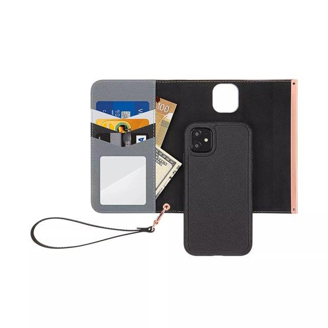 HABITU Eris Tri-Fold Pink Wallet Case for iPhone 11 PRO/MAX/XS MAX, Detachable Vegan Leather Magnetic Folio with Card Pockets, Mirror & Strap