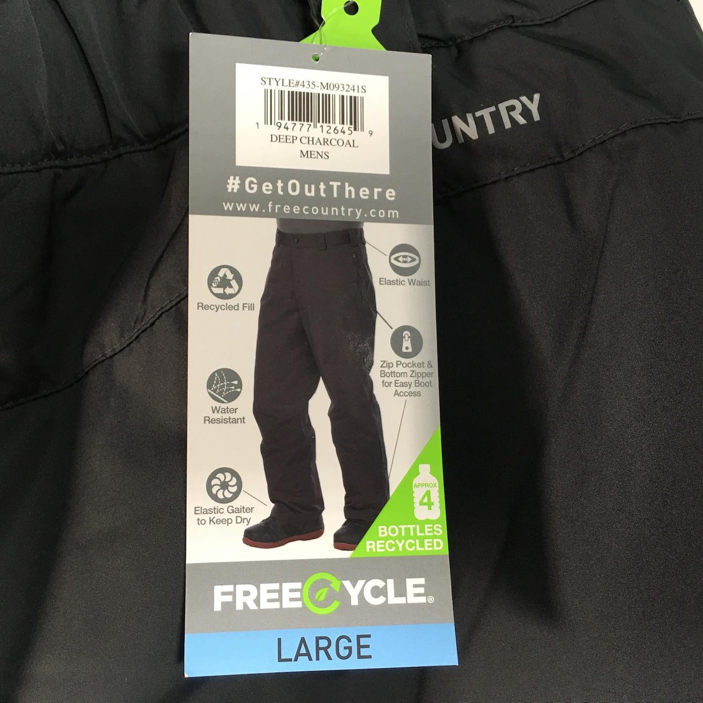 Free Country FreeCycle Men's Water & Wind Resistant Insulated Ski Pants Deep Charcoal L