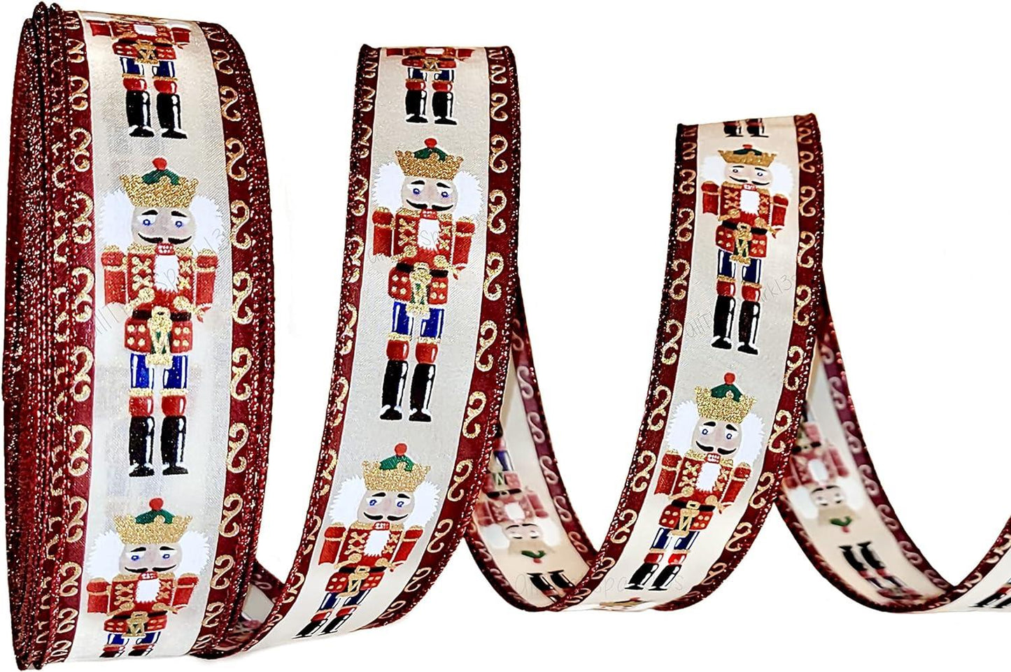 1.5" x 50 Yards Wired, Ivory, Gold, Red, Green, and Blue, Nutcracker Ribbon with Metallic Highlights & Tinsel Trim for Christmas, Holiday, Trees, Wreaths, Garlands, Gifts, Bows, Crafts Mega Large Roll