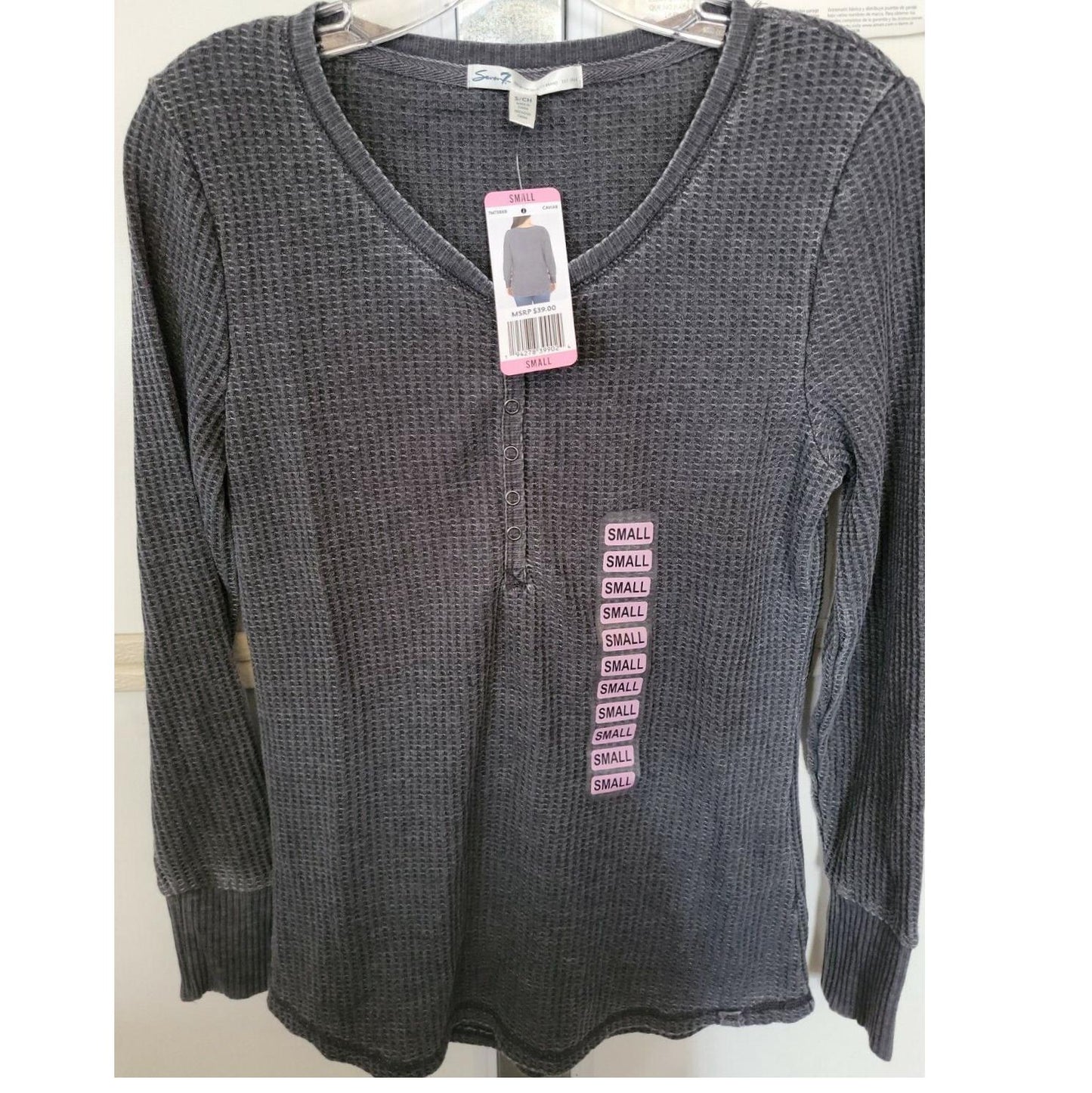 Seven7 Women's Long Sleeve Snap Waffle Henley