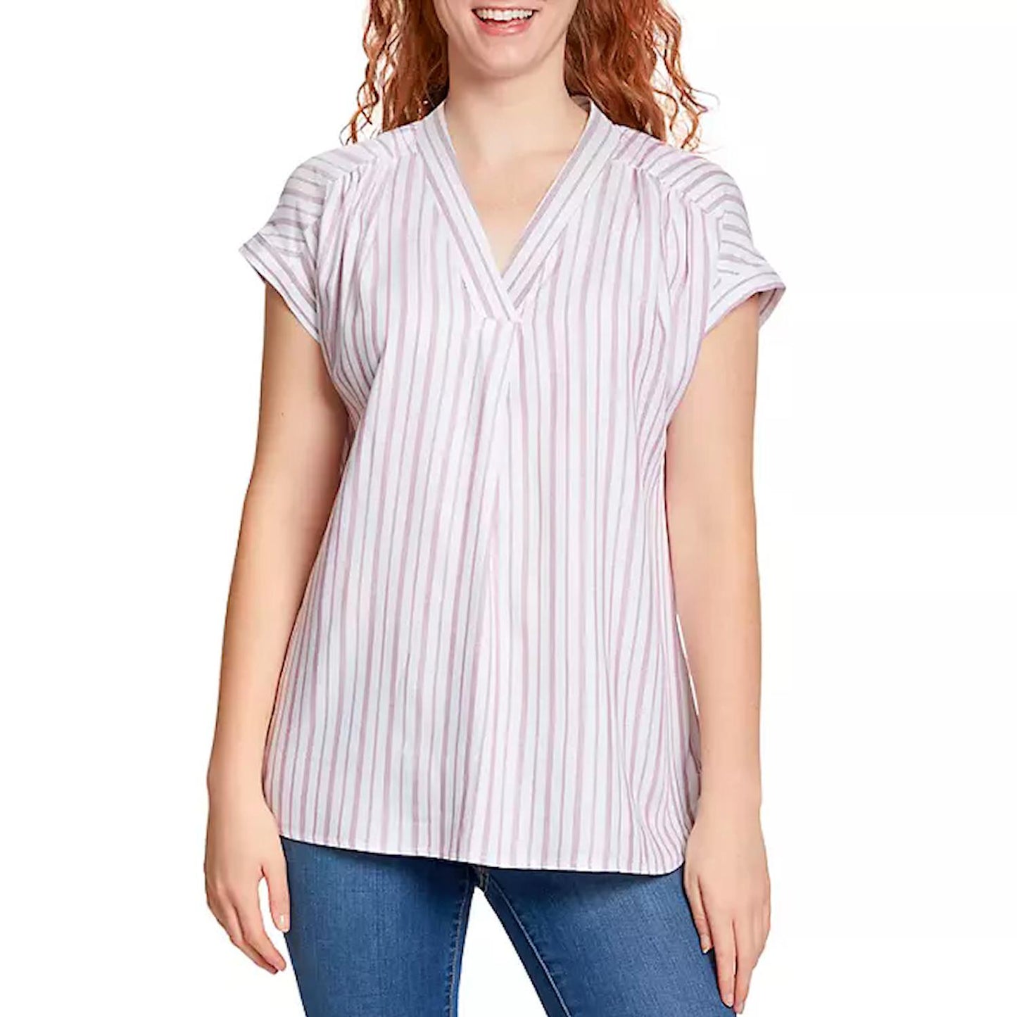 Nine West Women's Lightweight Relaxed Fit Woven Popover V-Neck Top