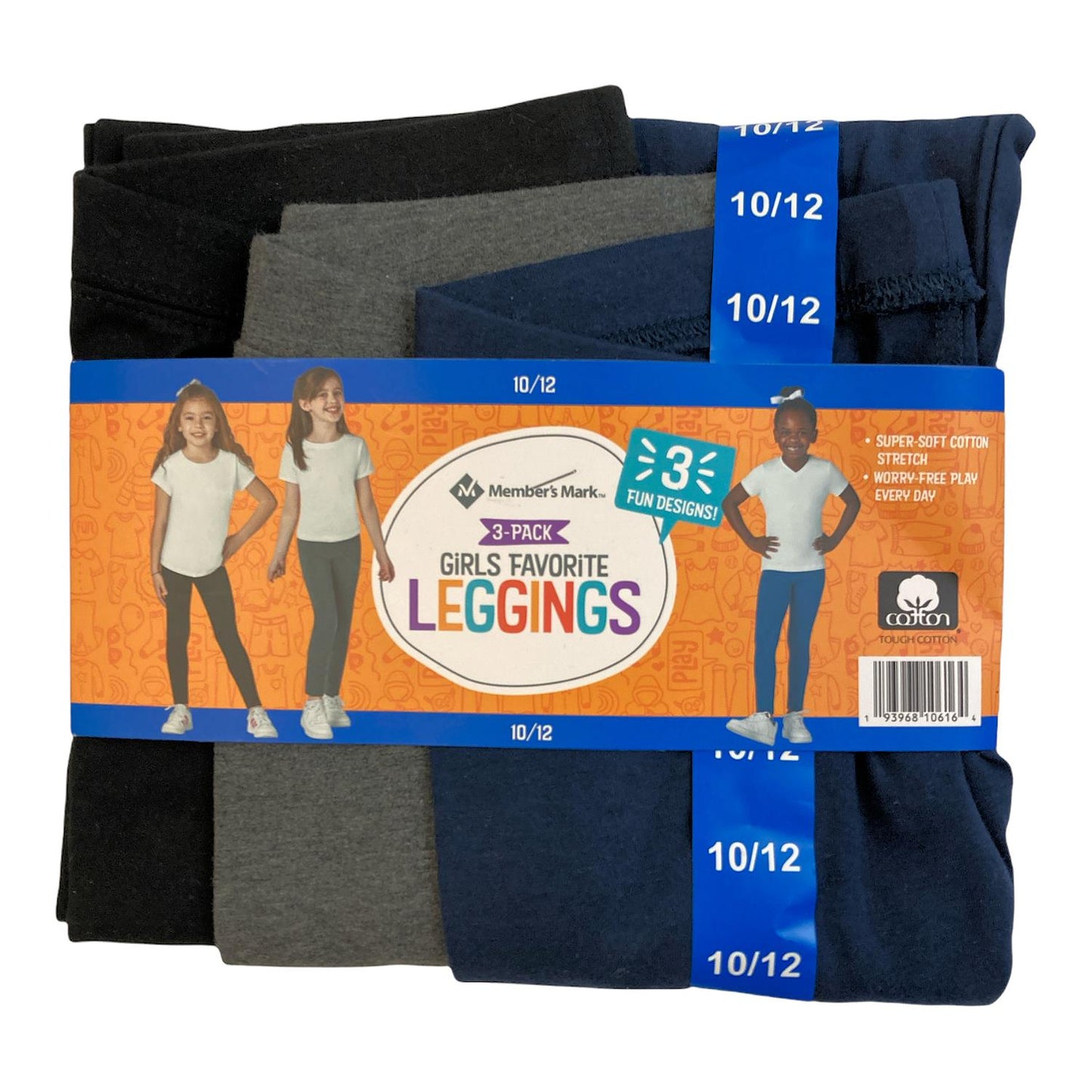 Member's Mark Girl's Cotton Stretch Favorite Ankle Length Leggings, 3 Pack
