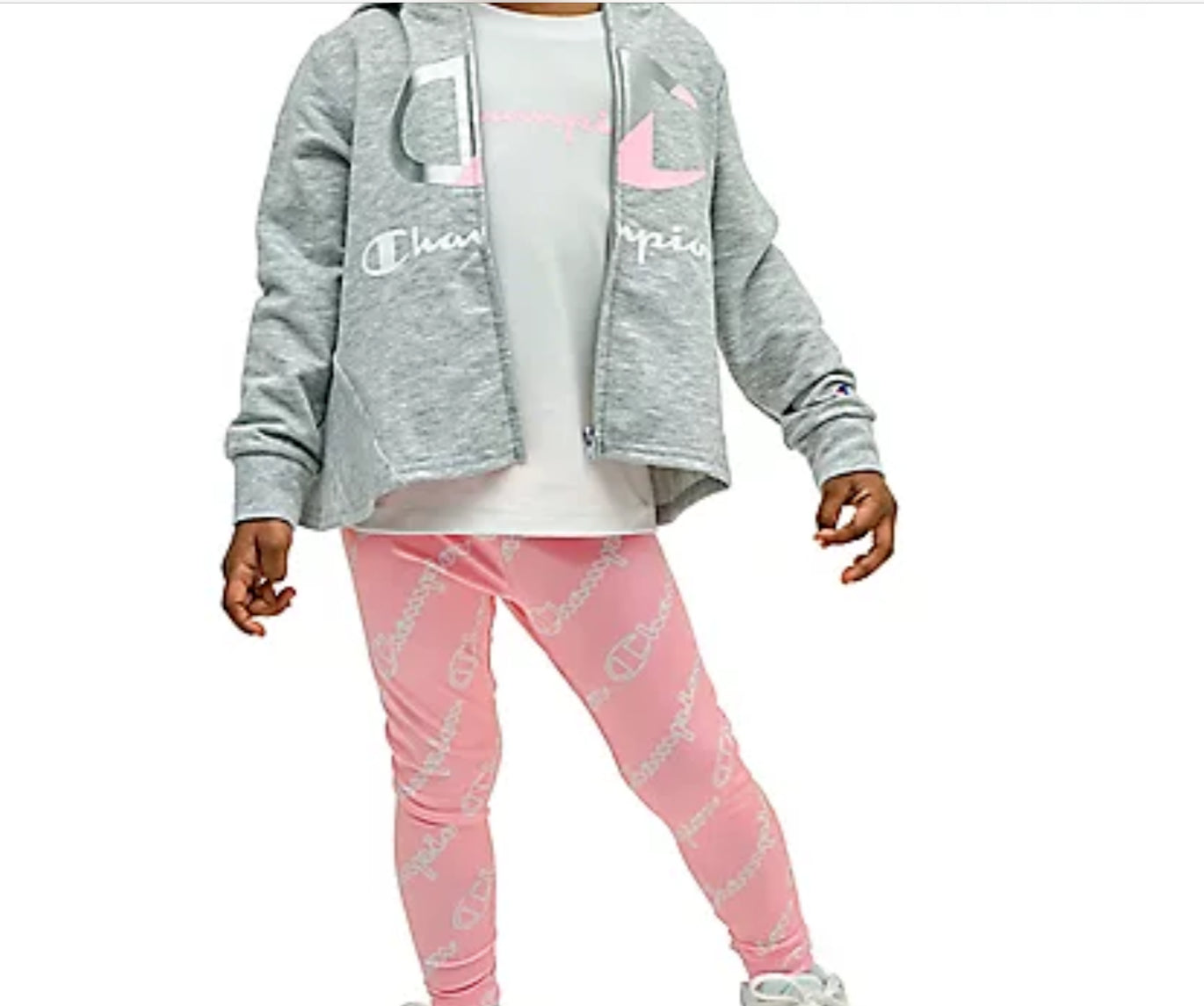 Girls Champion Pink, White and Gray 3 pc Tee, Hoodie, & Legging Set Size 5
