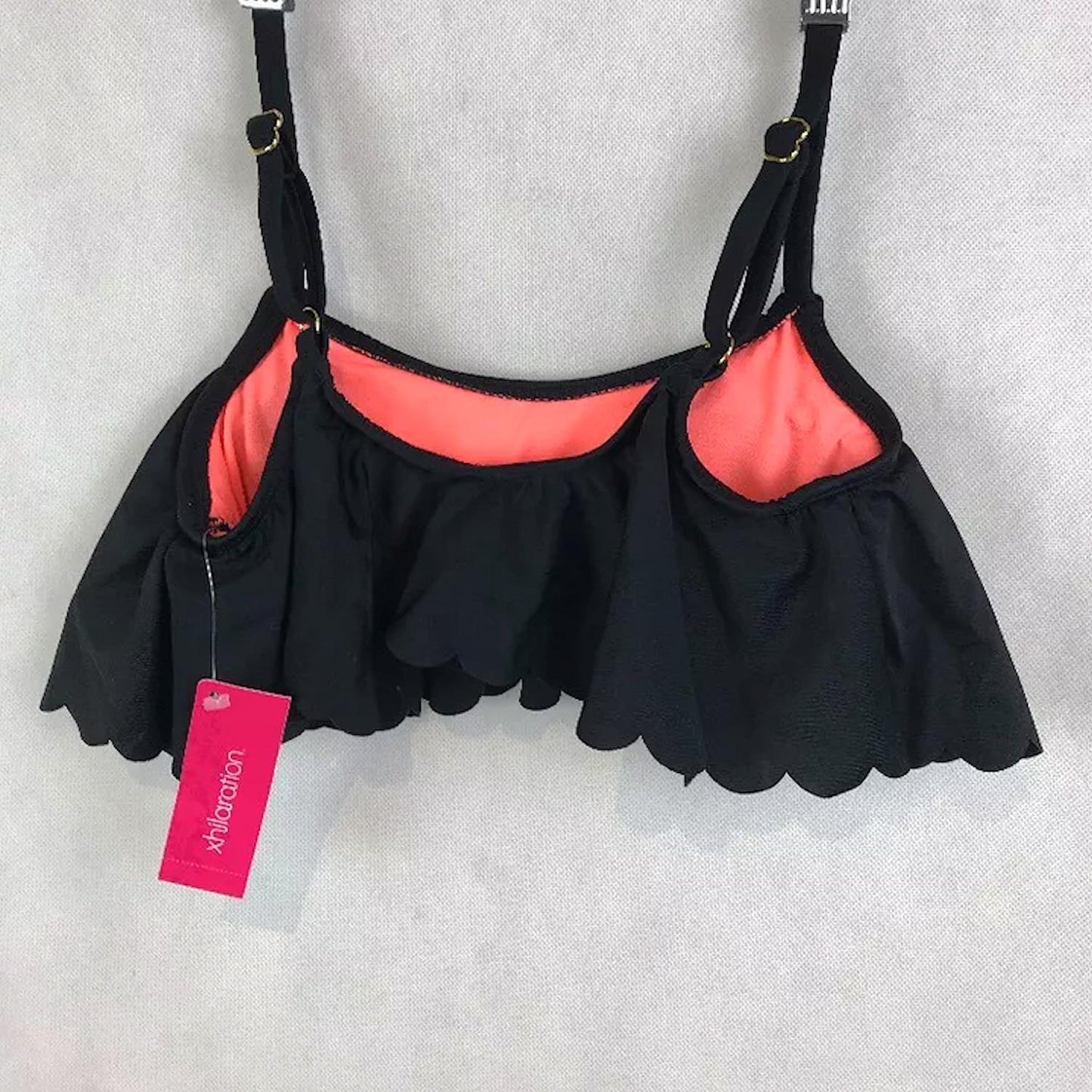 Xhilaration Women's Flounce Scalloped Bralette Bikini Top Black Coral Padded XS