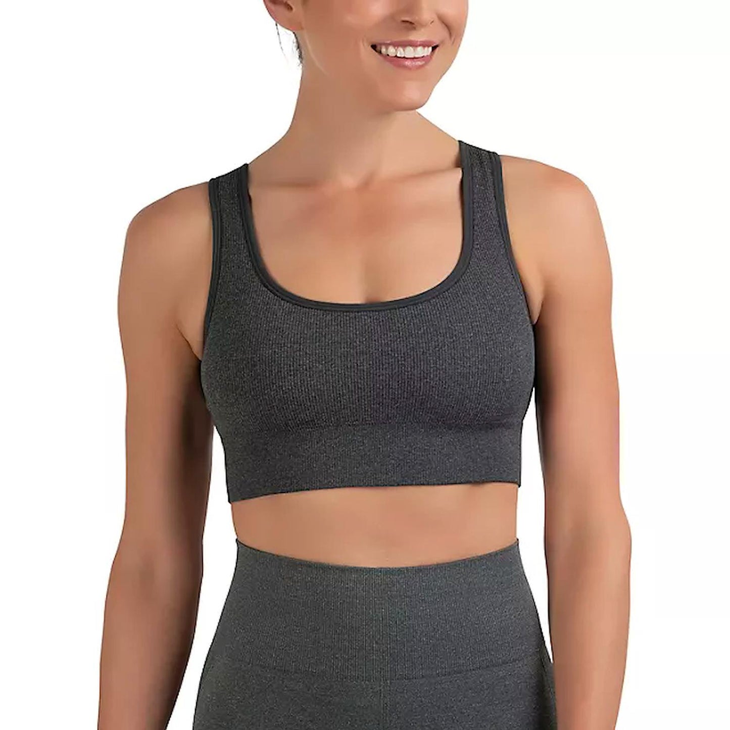 Member's Mark Ladies 2pk Seamless Double Scoop Sports Bra Black/Gray M