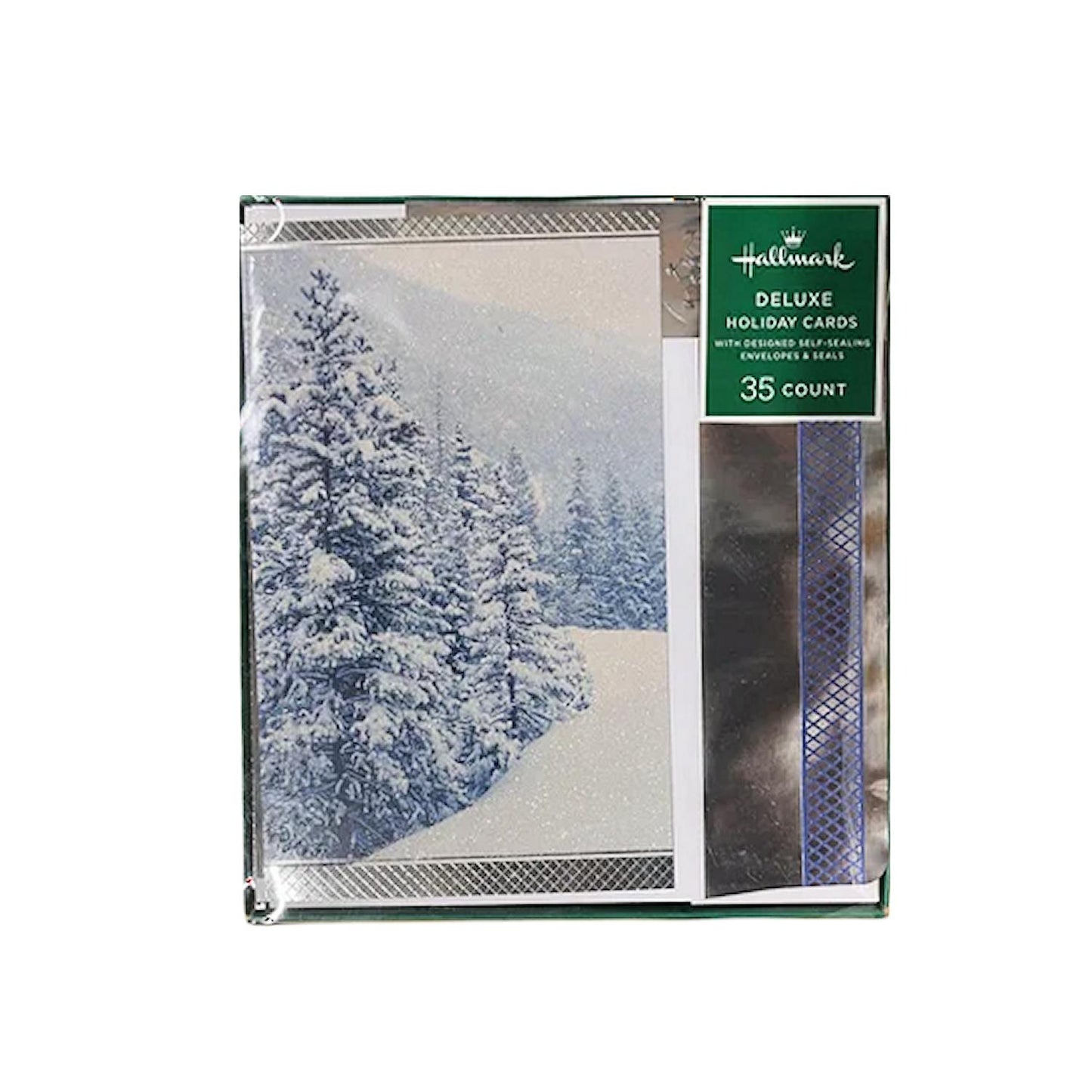 Hallmark Boxed Deluxe Christmas Cards Snow Covered Trees 35 Cards, Designed Self-Sealing Envelopes and Seals